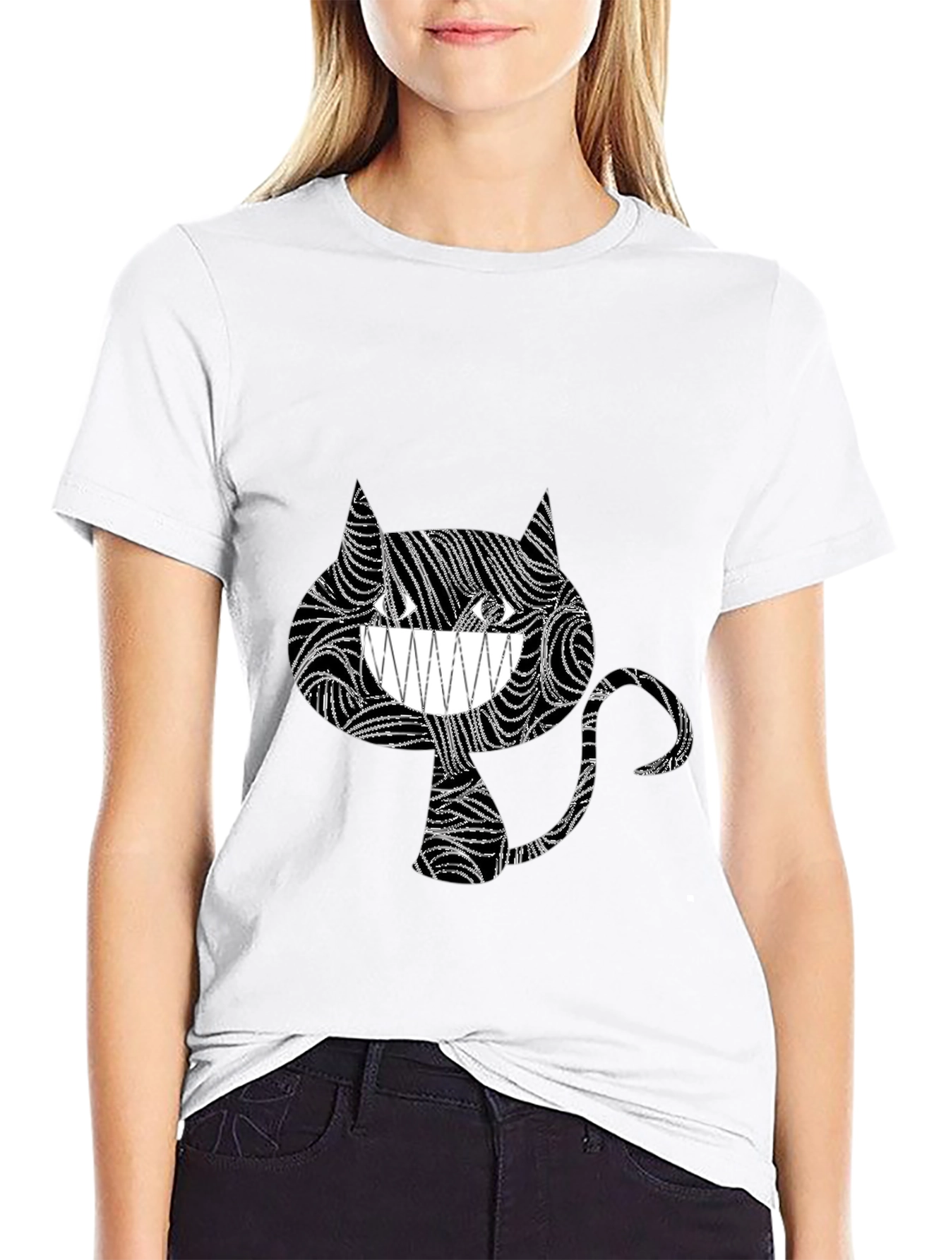 Abstract Cheshire Cat Graphic Tee - Black