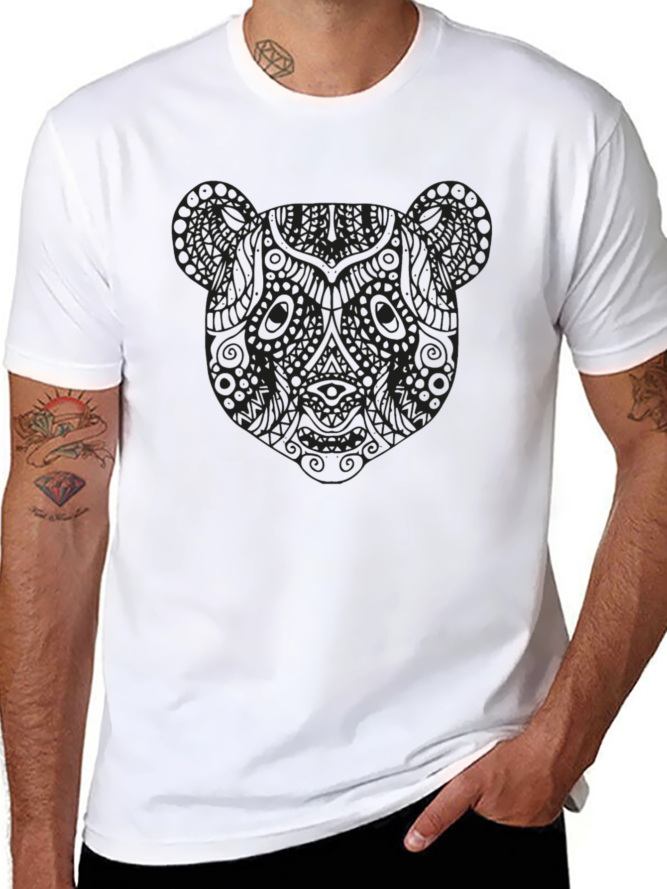 Mens Black Panda Graphic T-Shirt