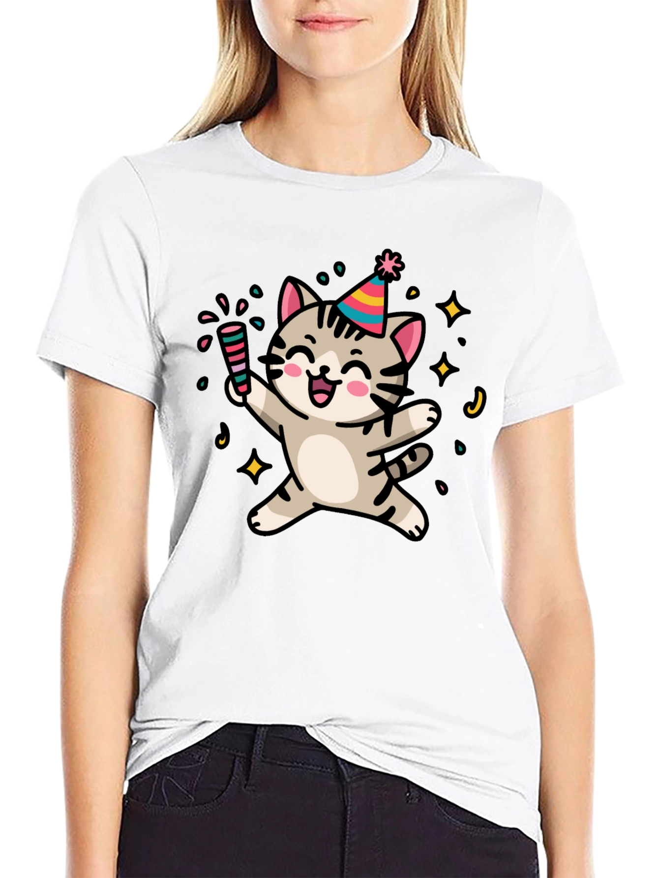 Party Cat Graphic T-Shirt - Fun & Festive