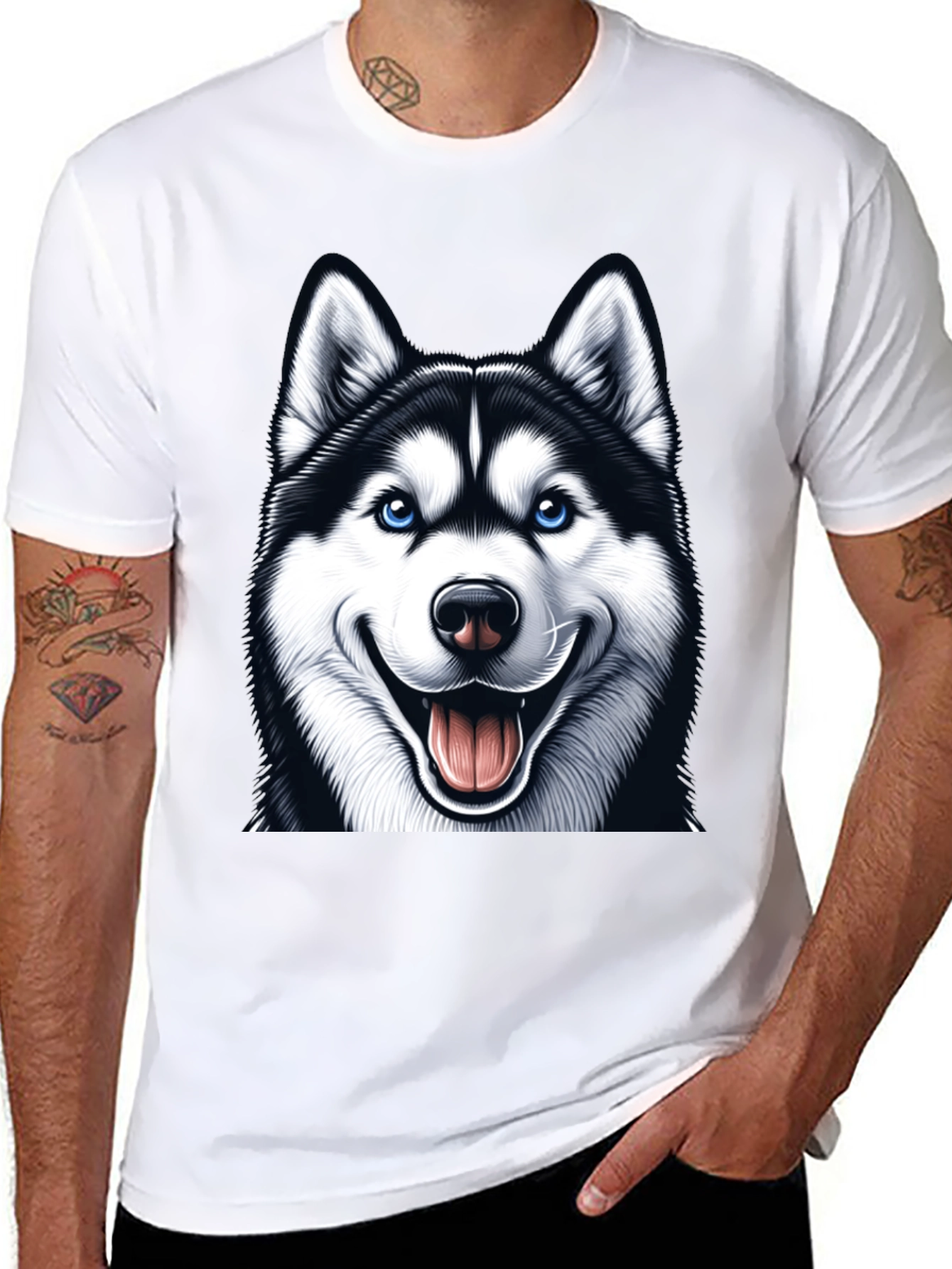 Husky Dog Graphic Tee - Black Cotton Blend