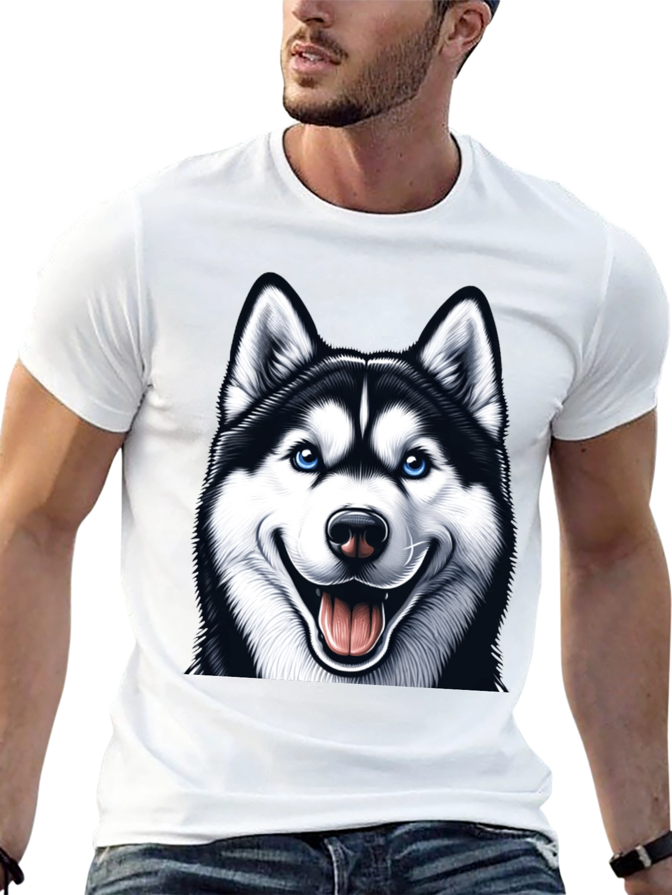 Husky Dog Graphic Tee - Black Cotton Blend