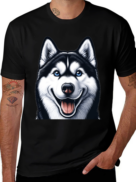 Husky Dog Graphic Tee - Black Cotton Blend