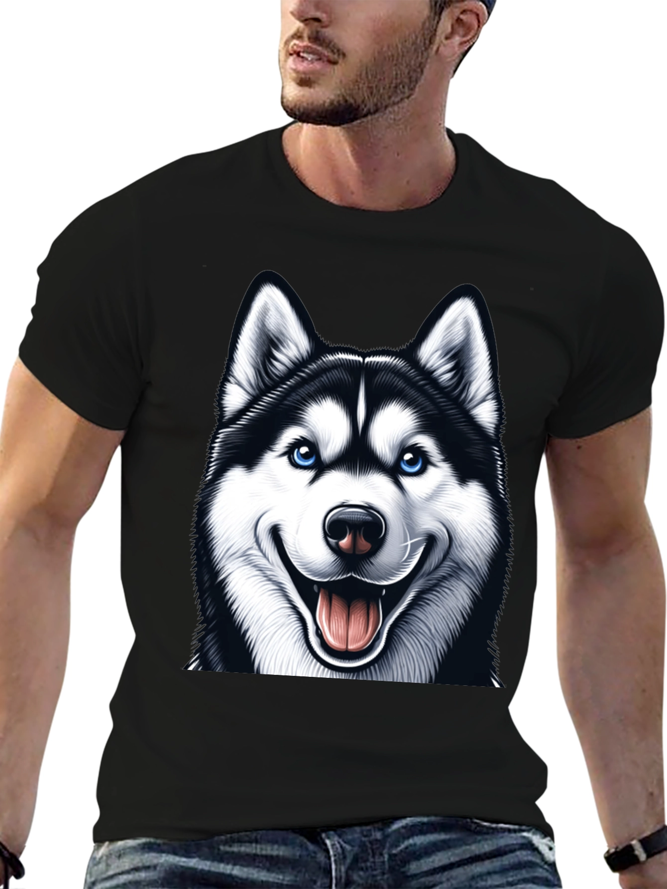 Husky Dog Graphic Tee - Black Cotton Blend