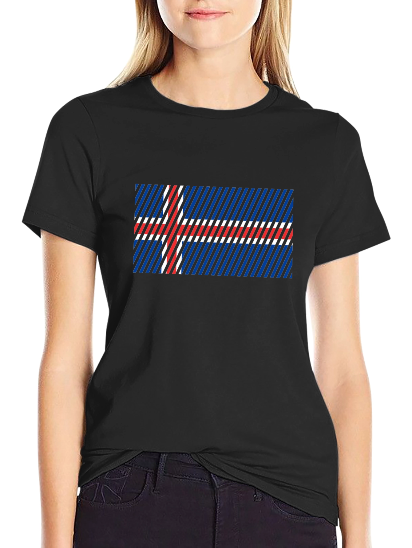 Icelandic Flag Graphic Tee - Black Cotton Blend