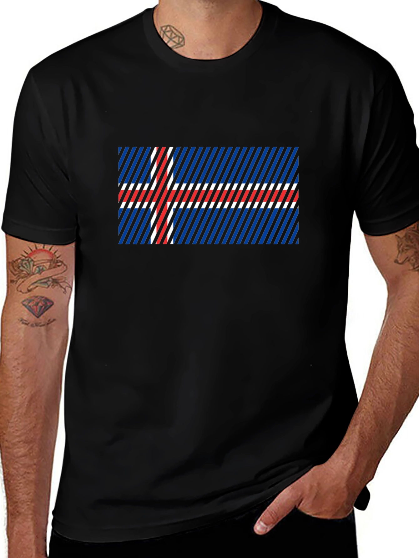 Icelandic Flag Graphic Tee - Black Cotton Blend