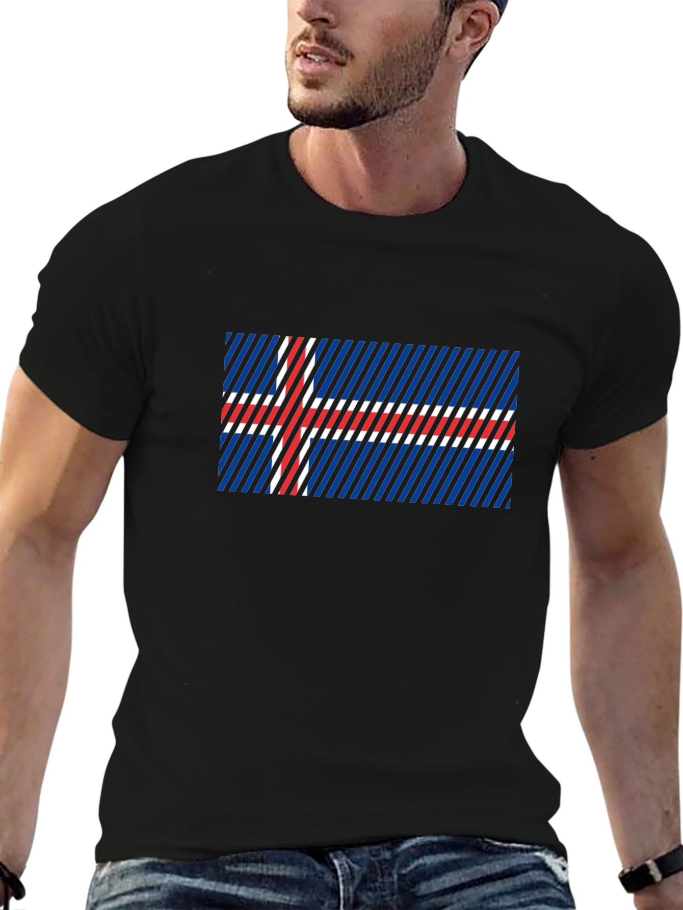 Icelandic Flag Graphic Tee - Black Cotton Blend