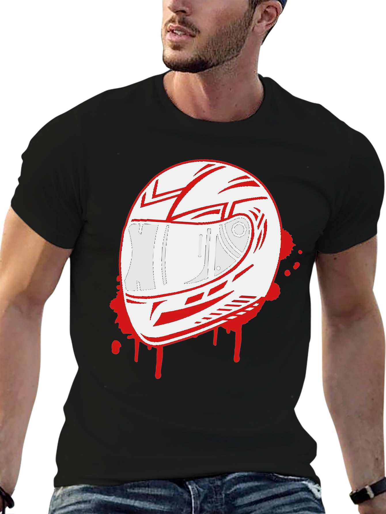 Helmet Graphic T-Shirt - Black Crew Neck Tee
