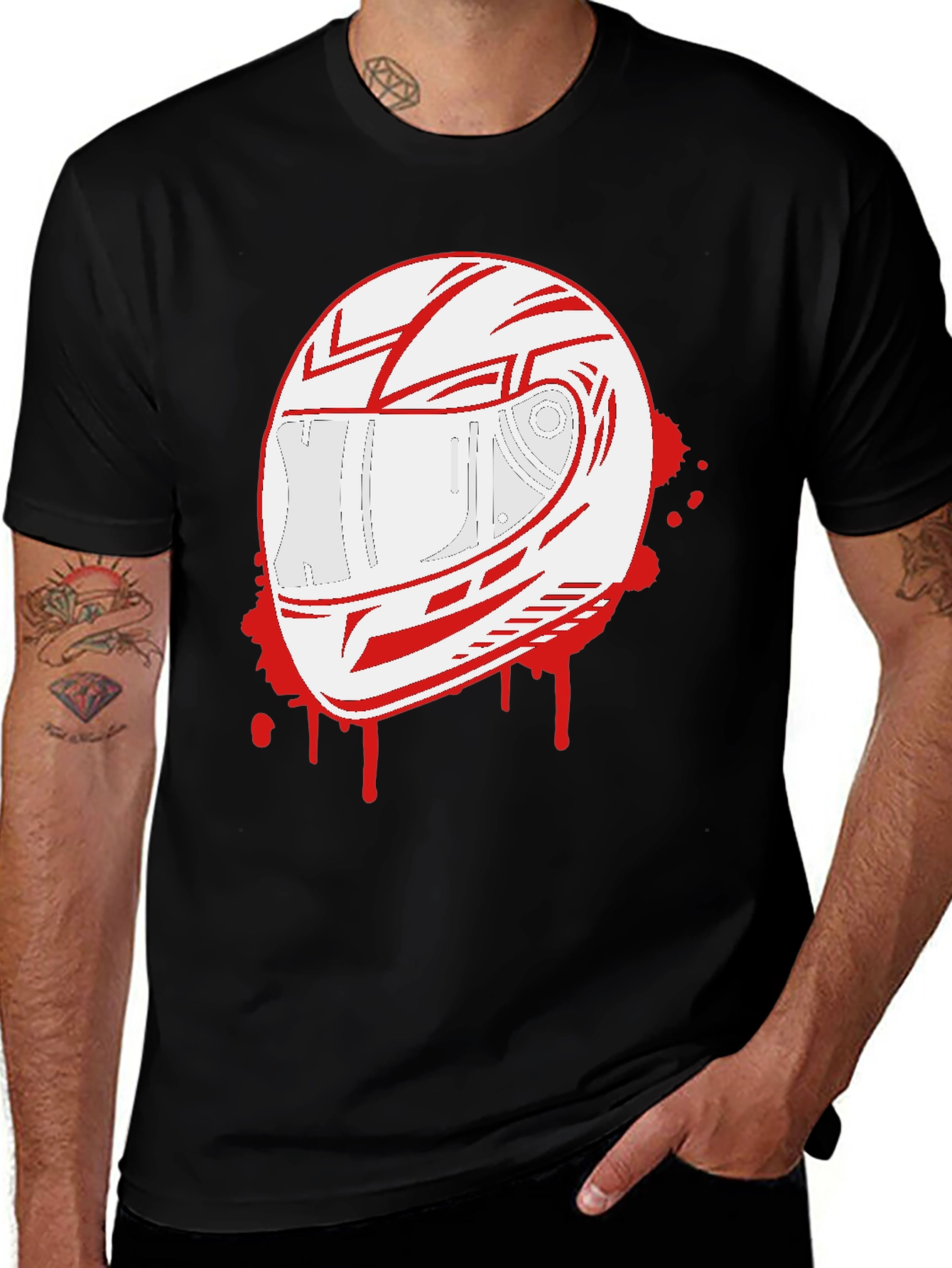 Helmet Graphic T-Shirt - Black Crew Neck Tee