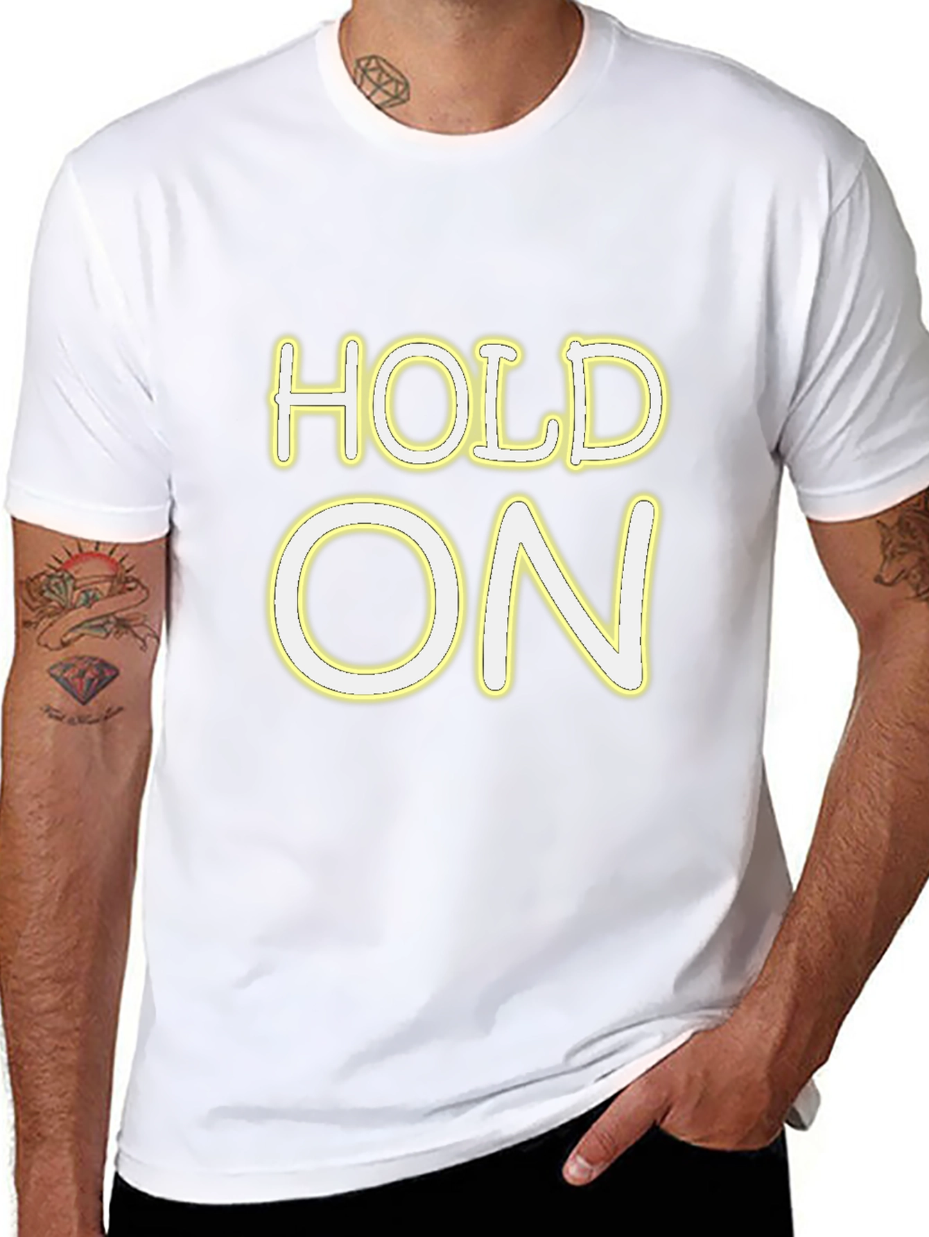 Hold On Graphic Tee - Black Crew Neck Shirt
