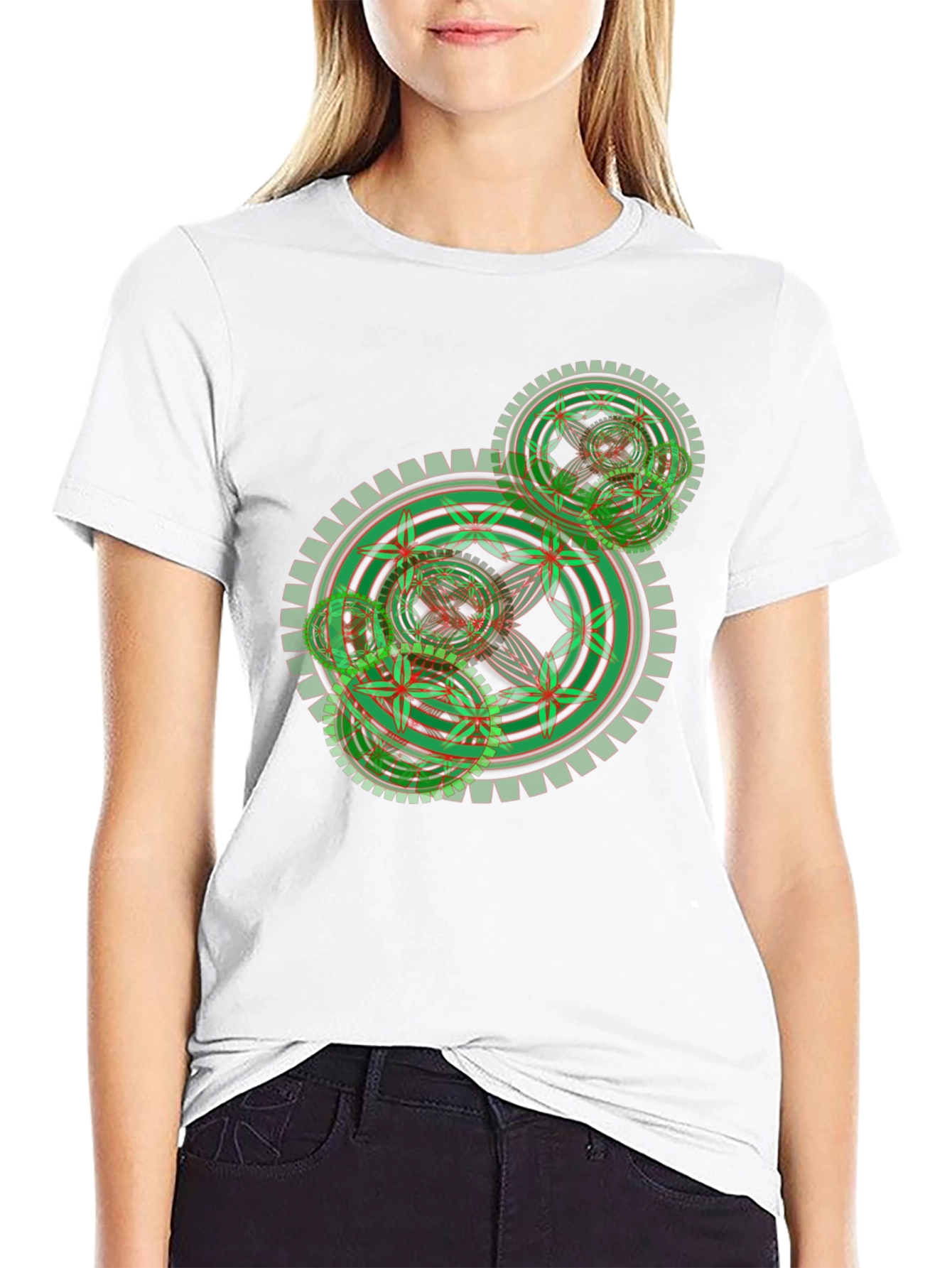 Geometric Gear Design Black T-Shirt