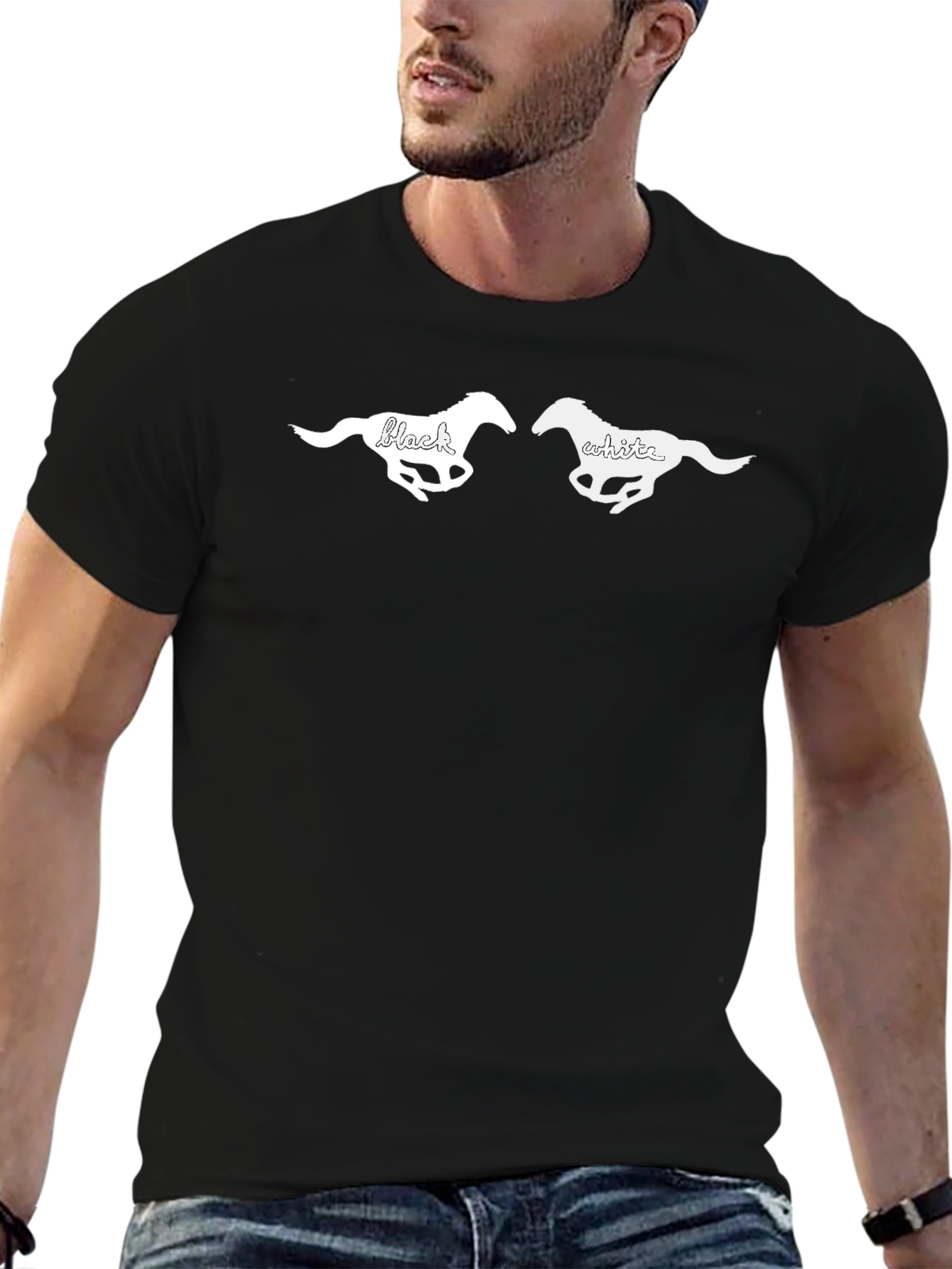 Black and White Horse Graphic T-Shirt