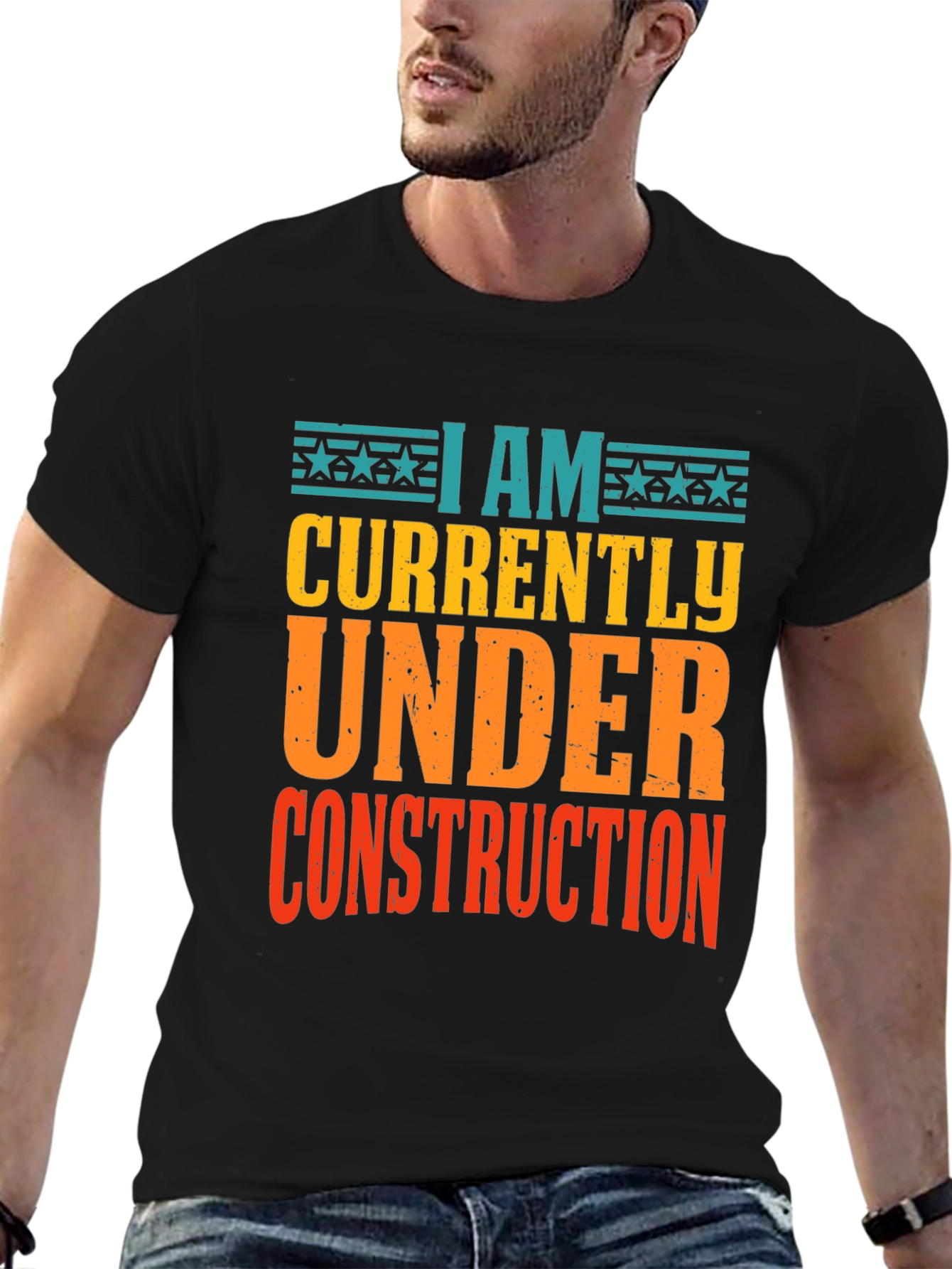 Under Construction Graphic Tee - Black Cotton Shirt