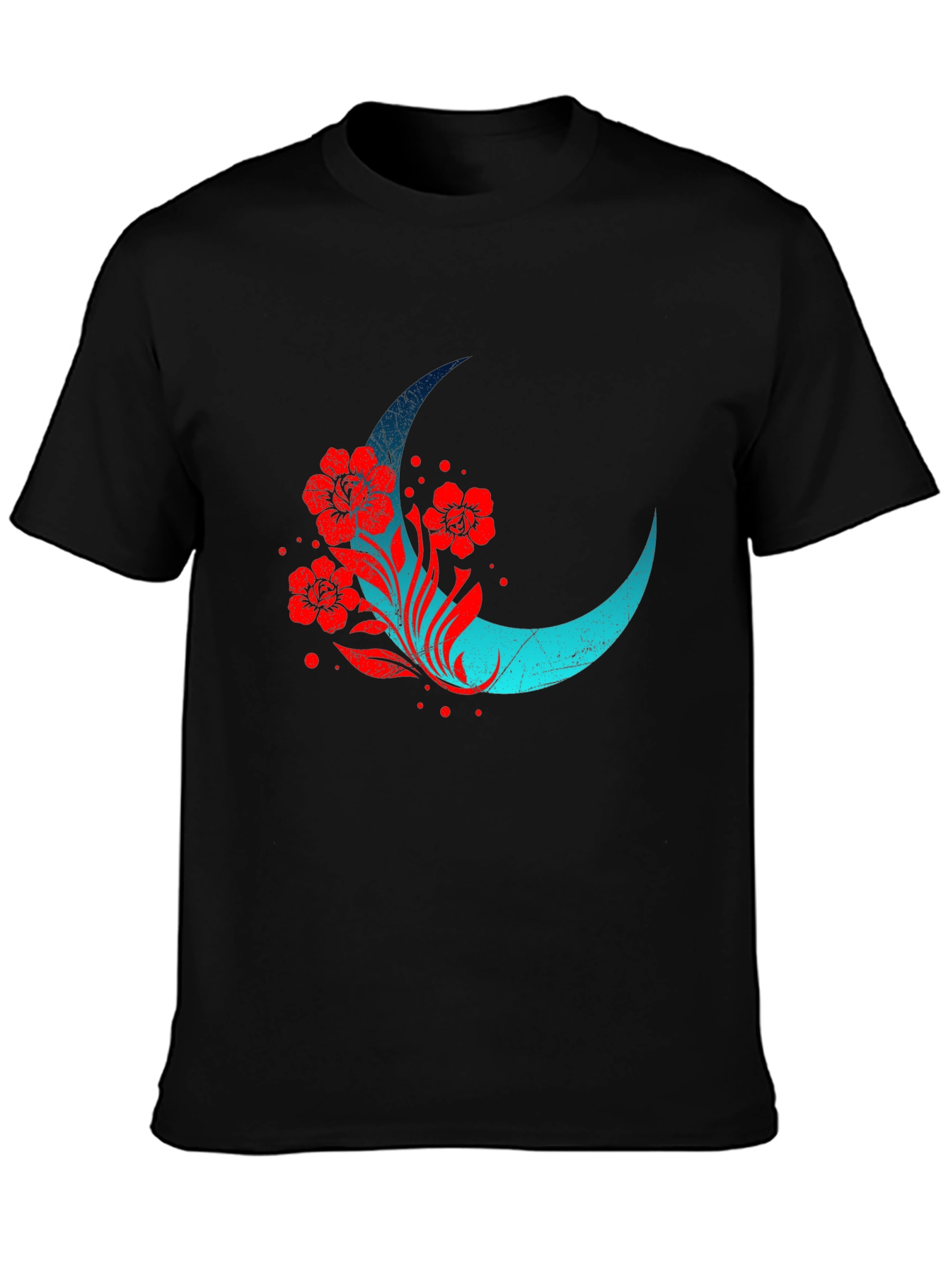 Crescent Moon Floral Graphic Tee - Black