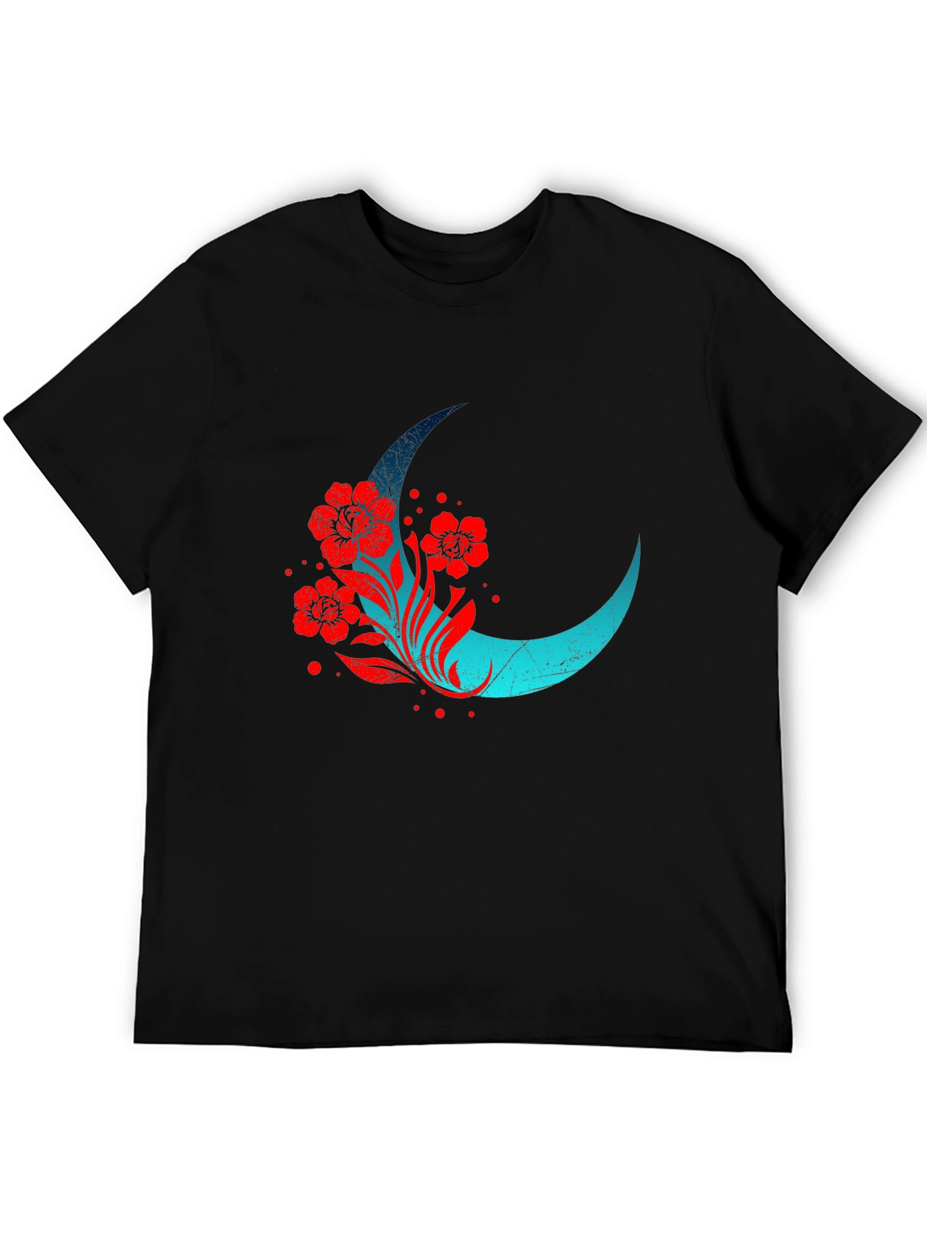 Crescent Moon Floral Graphic Tee - Black