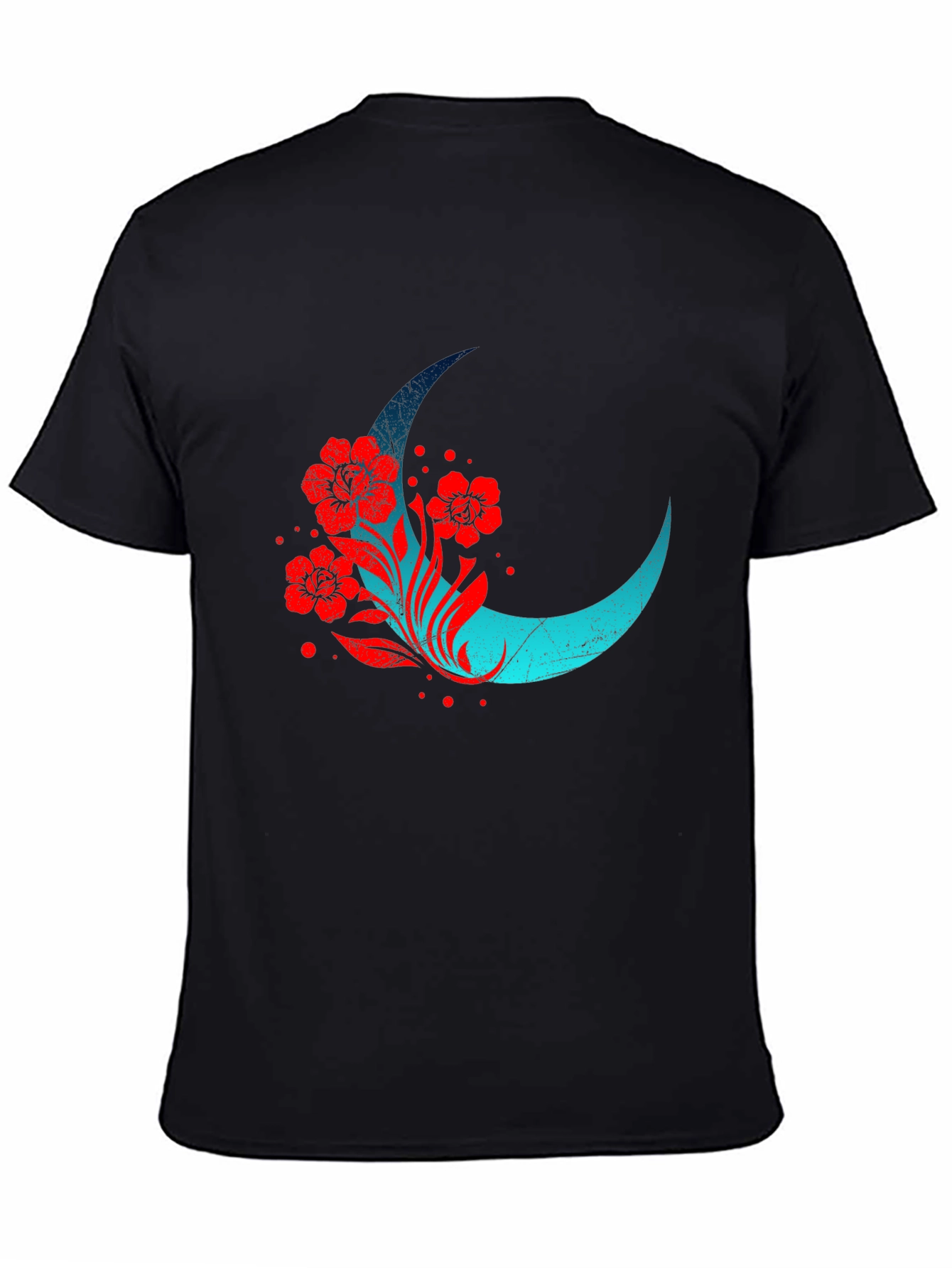 Crescent Moon Floral Graphic Tee - Black