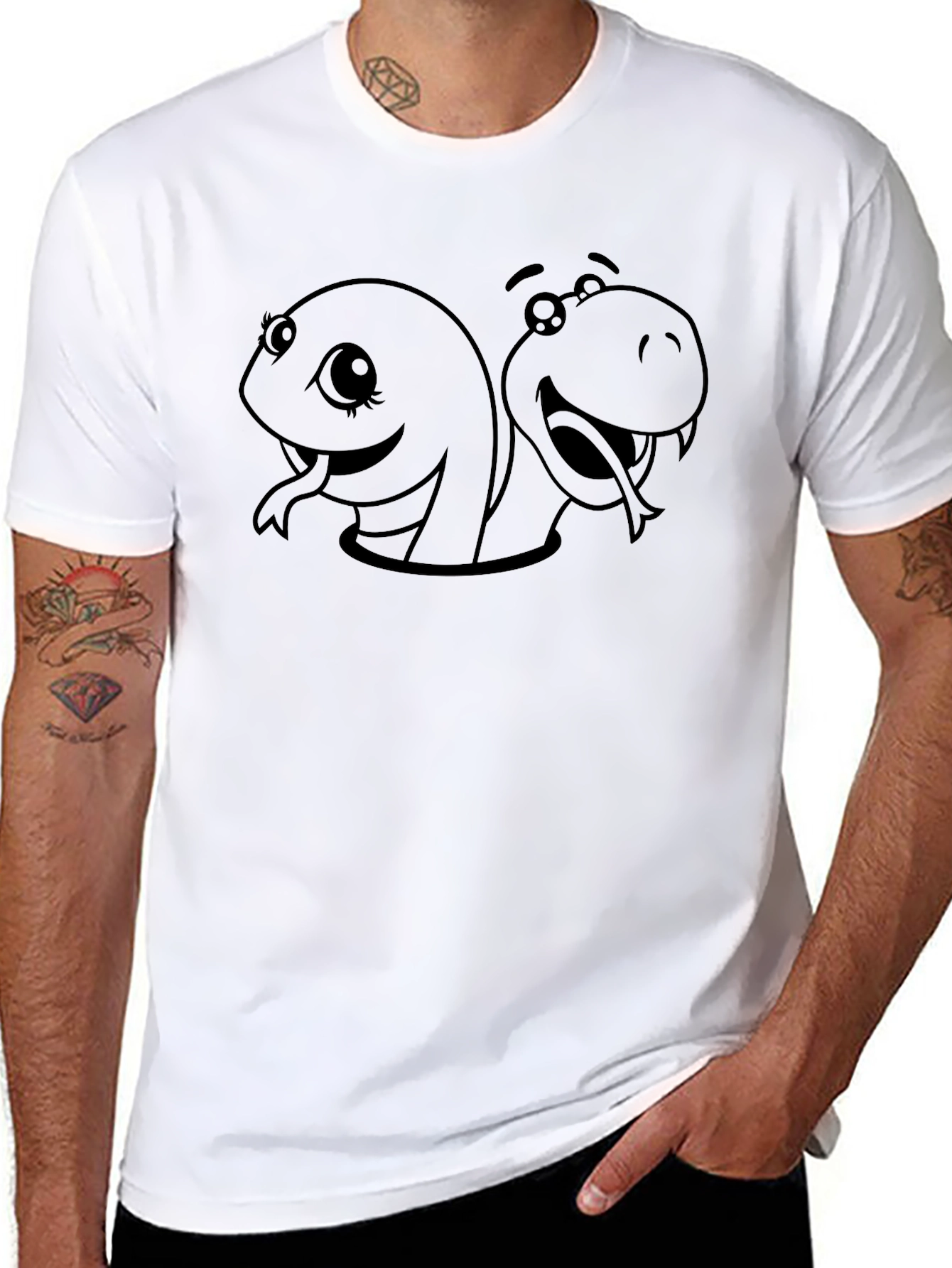 Cartoon Snakes Graphic Black T-Shirt