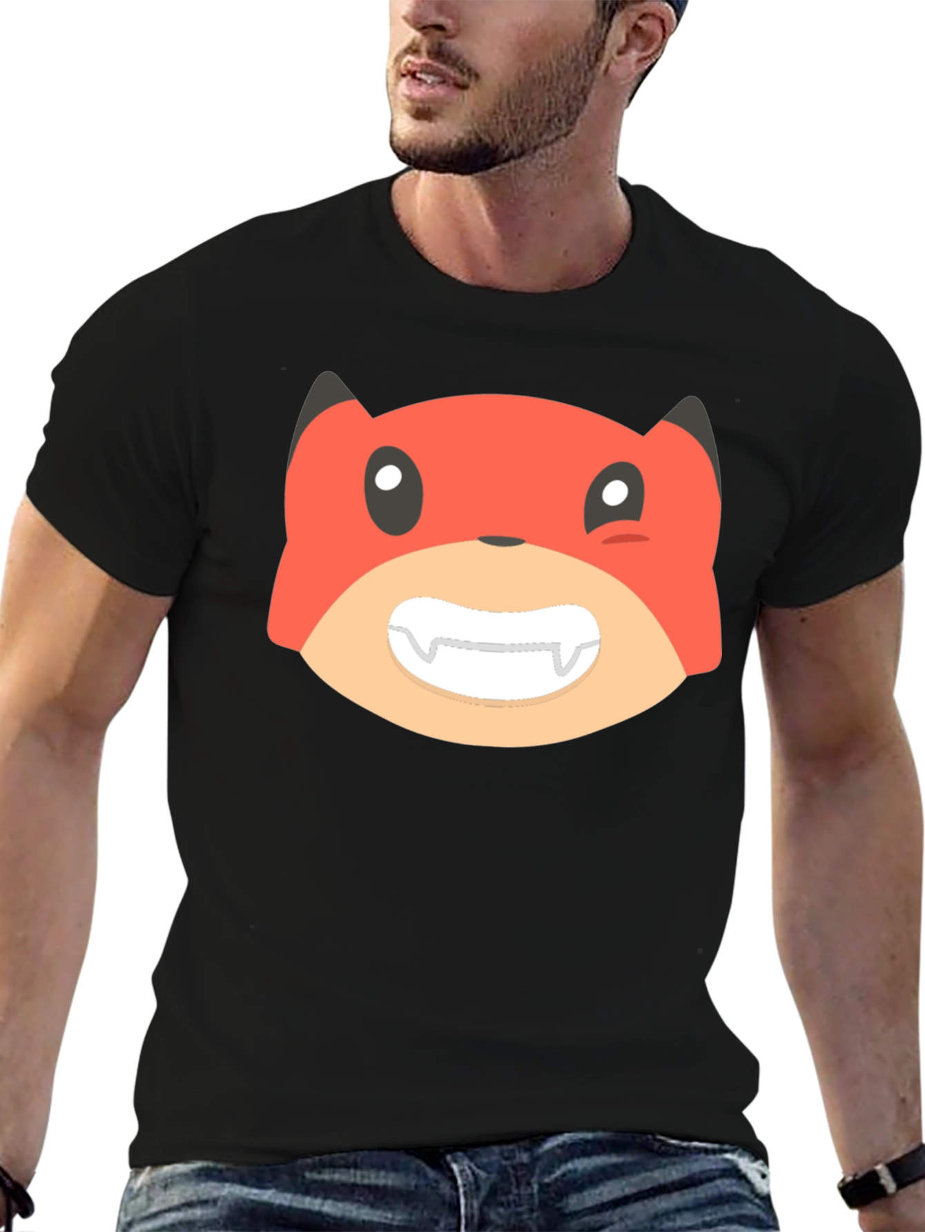 Cartoon Fox Graphic Tee - Black Unisex T-Shirt