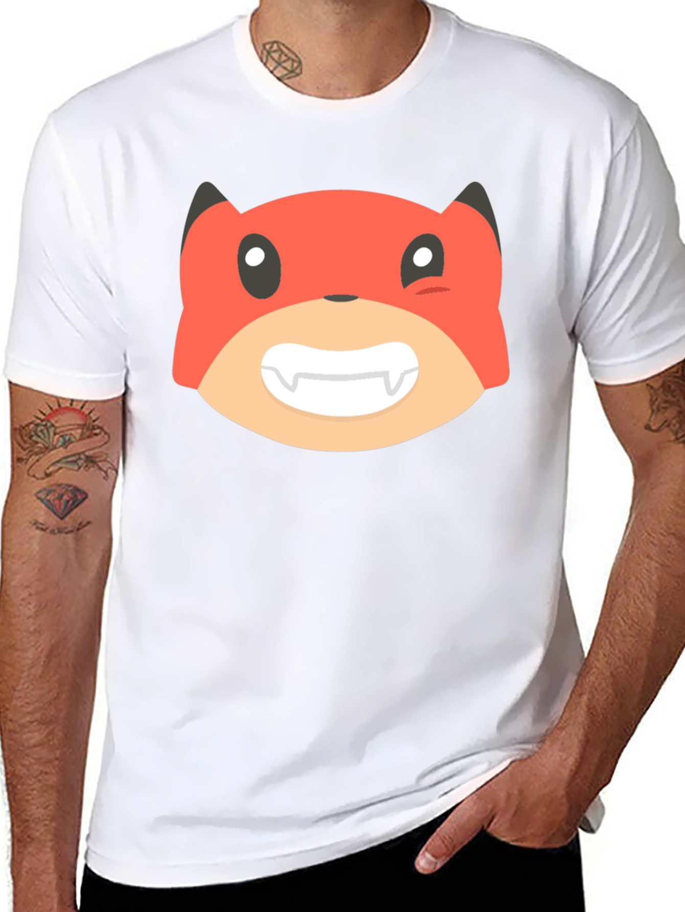 Cartoon Fox Graphic Tee - Black Unisex T-Shirt