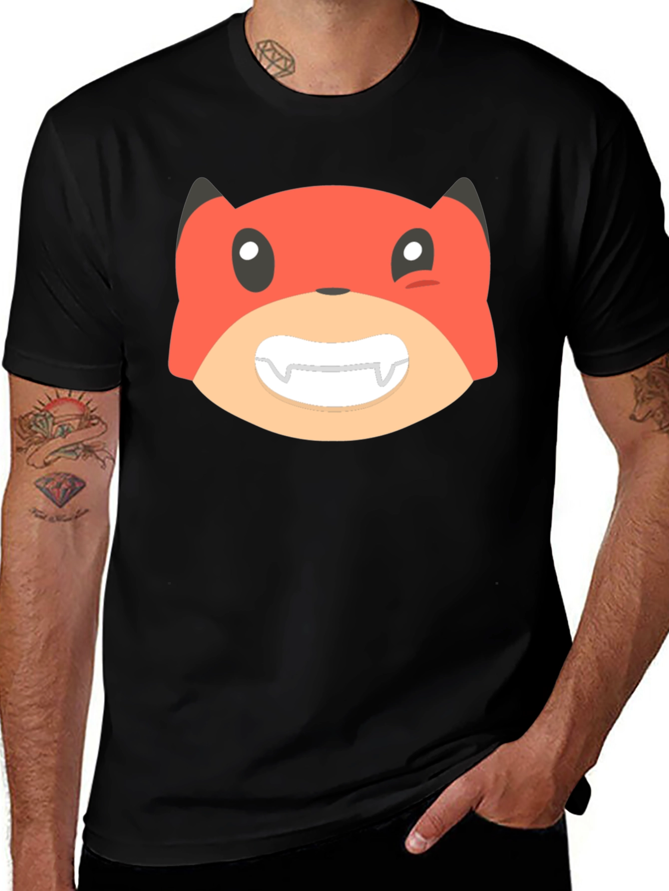 Cartoon Fox Graphic Tee - Black Unisex T-Shirt