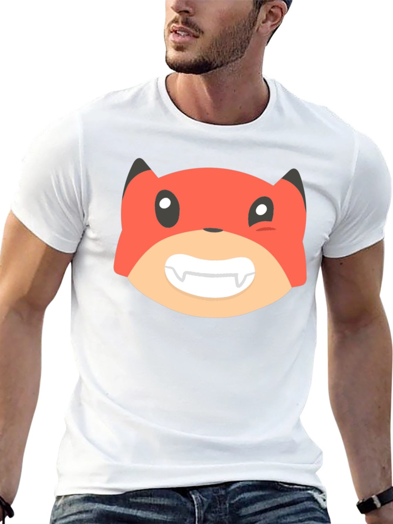 Cartoon Fox Graphic Tee - Black Unisex T-Shirt