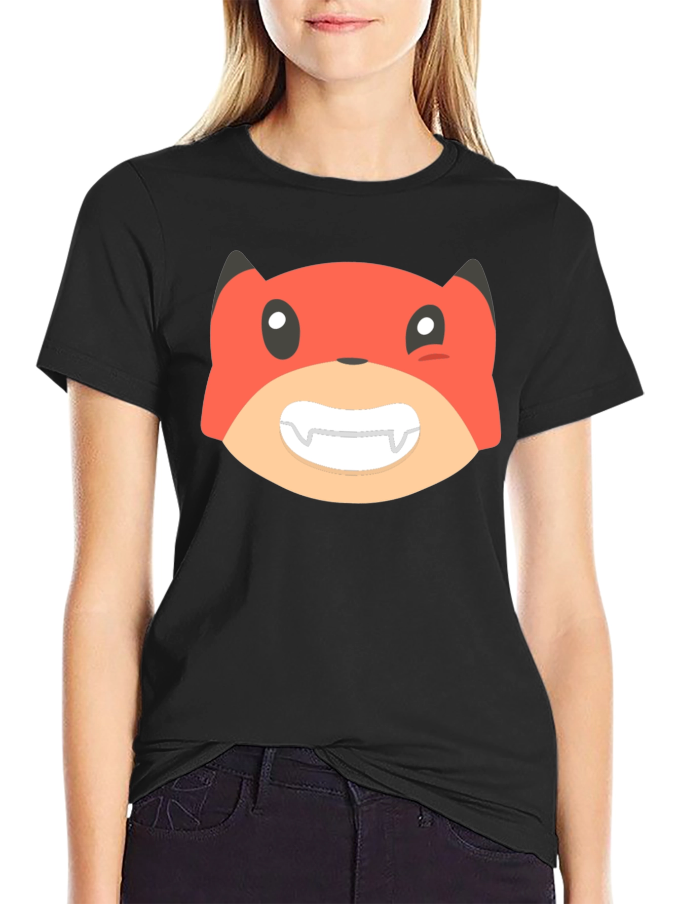 Cartoon Fox Graphic Tee - Black Unisex T-Shirt