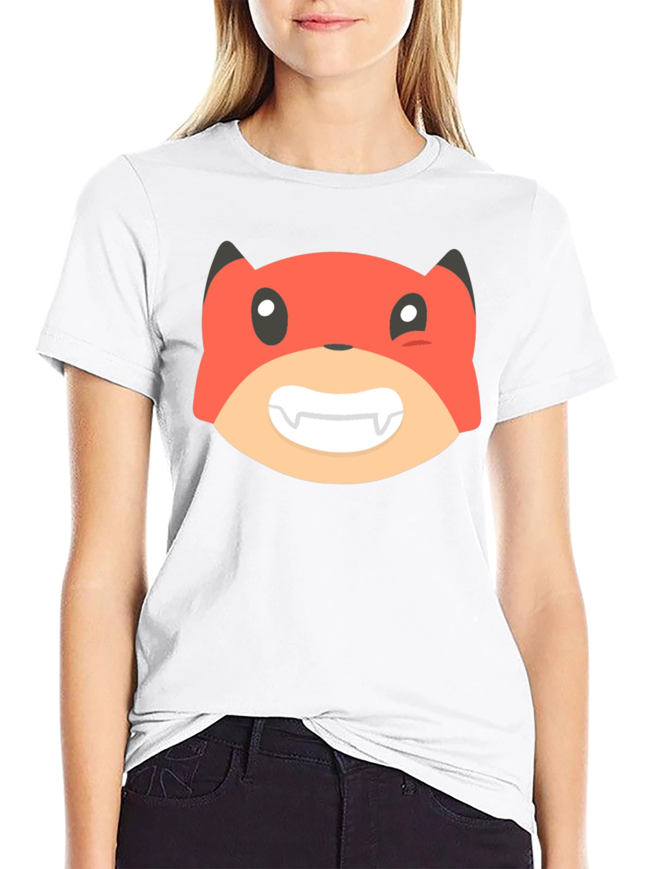 Cartoon Fox Graphic Tee - Black Unisex T-Shirt