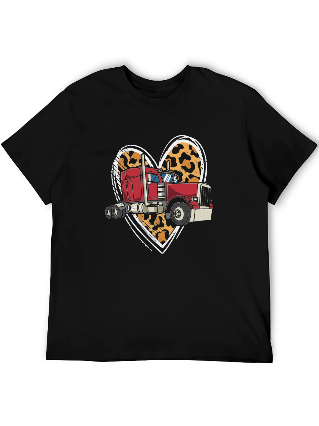 Trucker Love T-Shirt: Leopard Heart & Big Rig