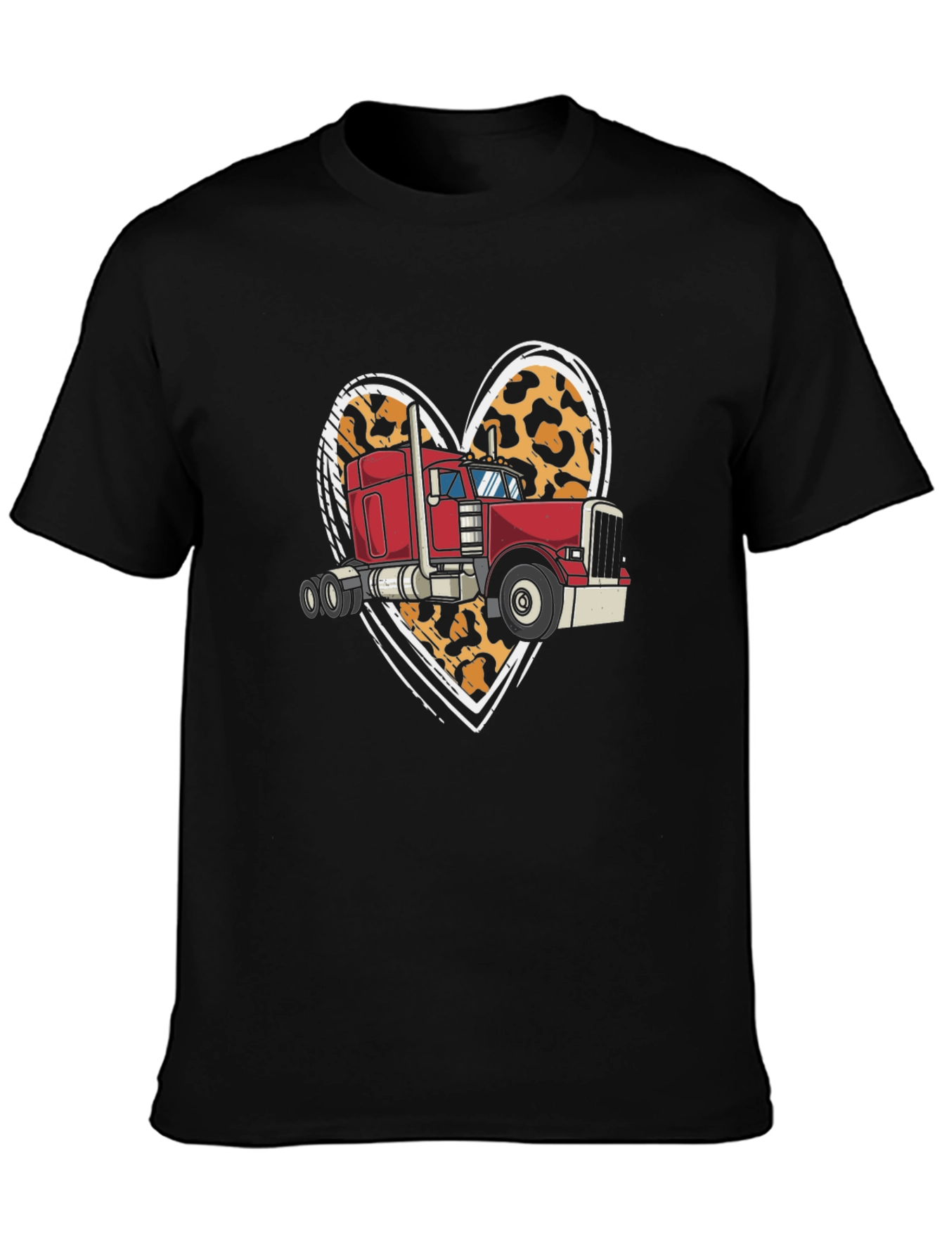 Trucker Love T-Shirt: Leopard Heart & Big Rig