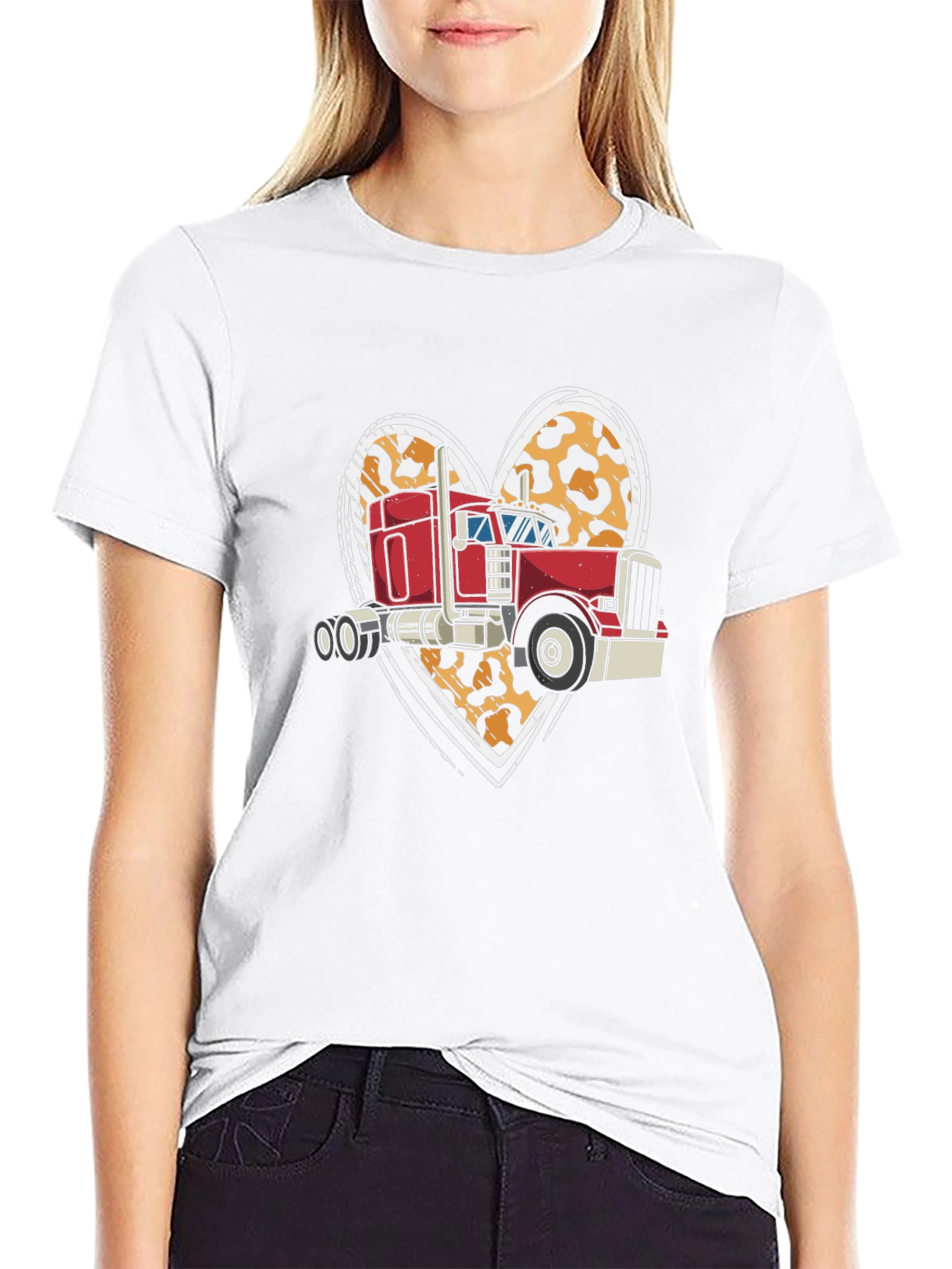 Trucker Love T-Shirt: Leopard Heart & Big Rig