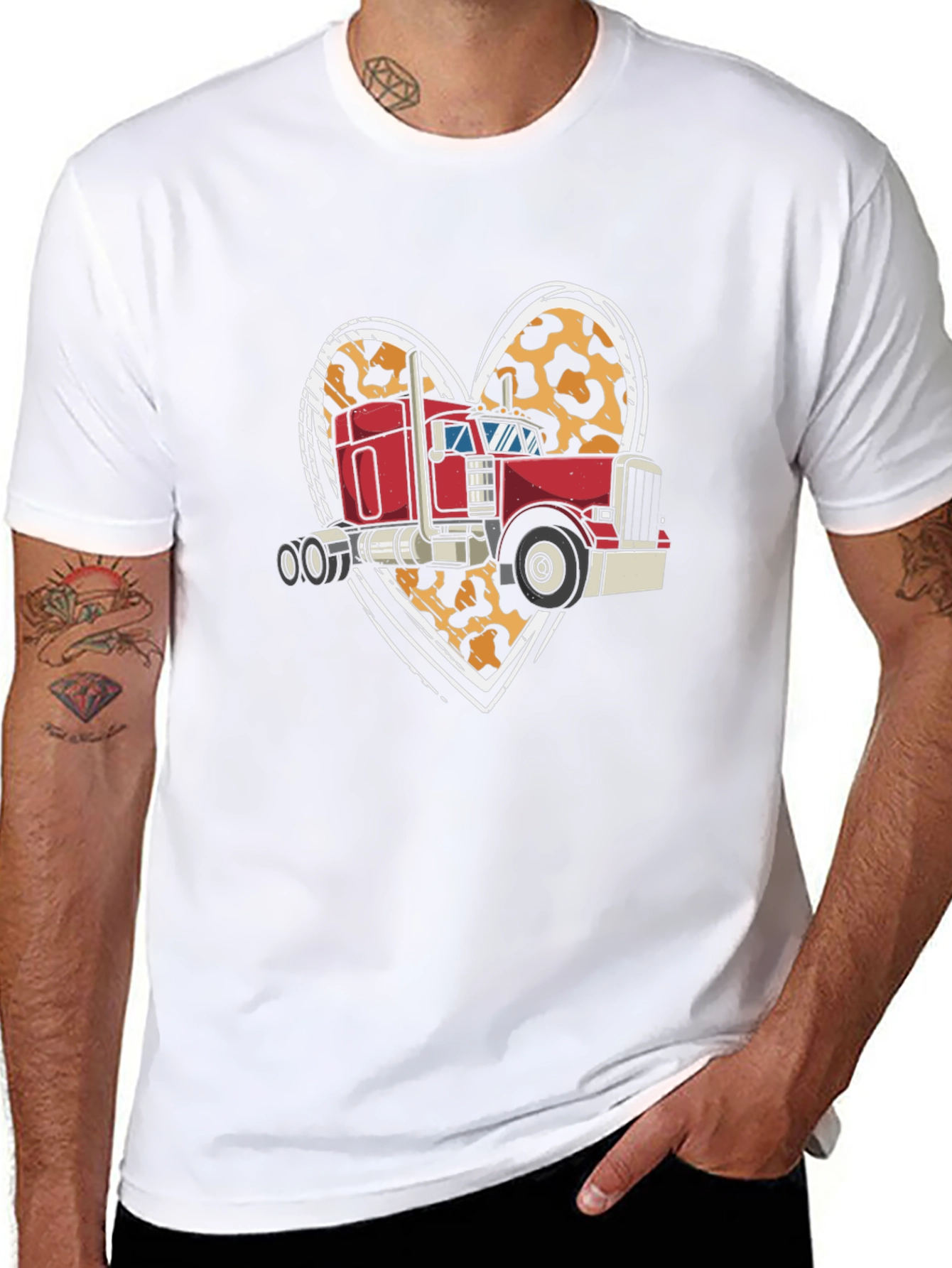 Trucker Love T-Shirt: Leopard Heart & Big Rig