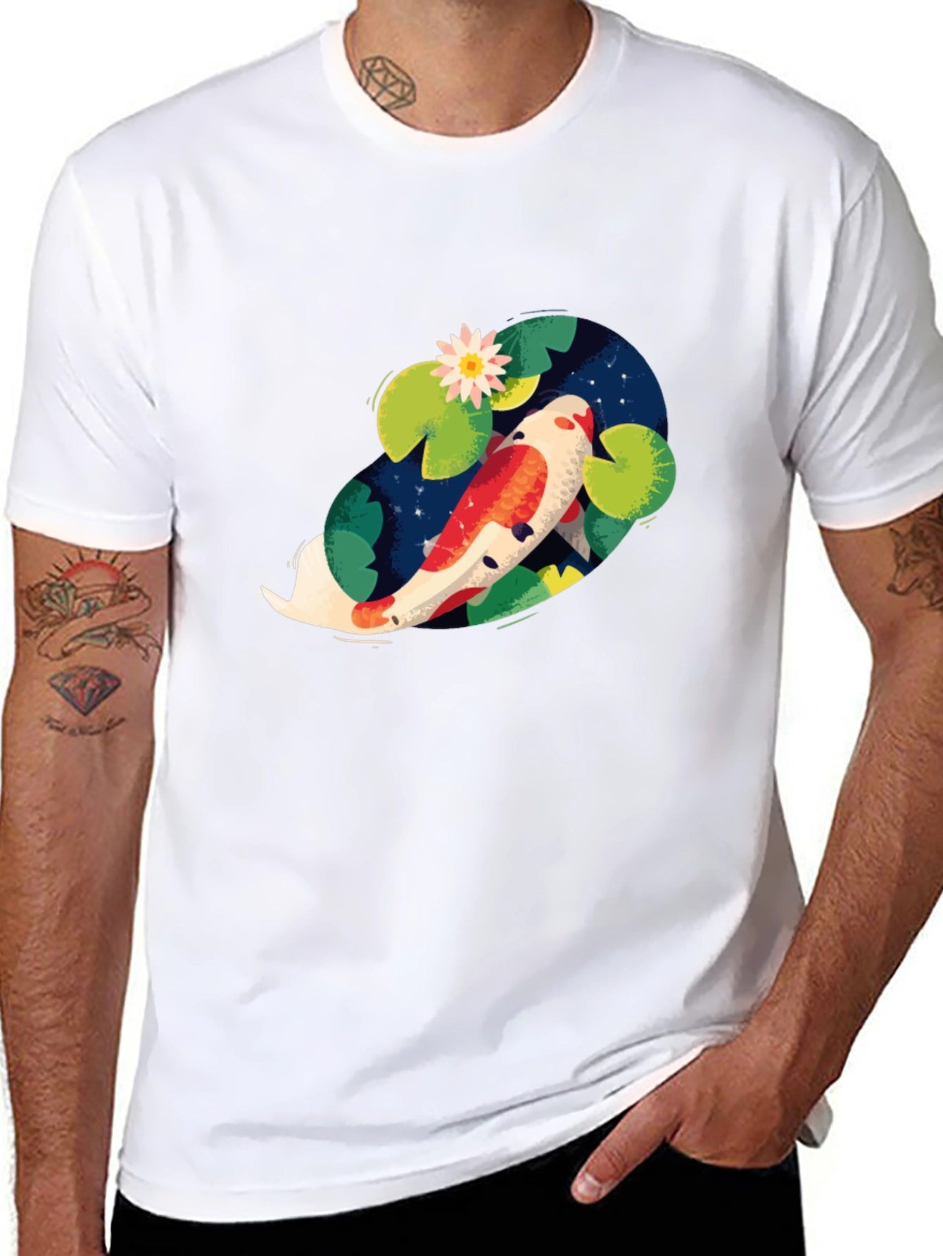 Koi Fish Pond Graphic Tee - Stylish Casual Wear