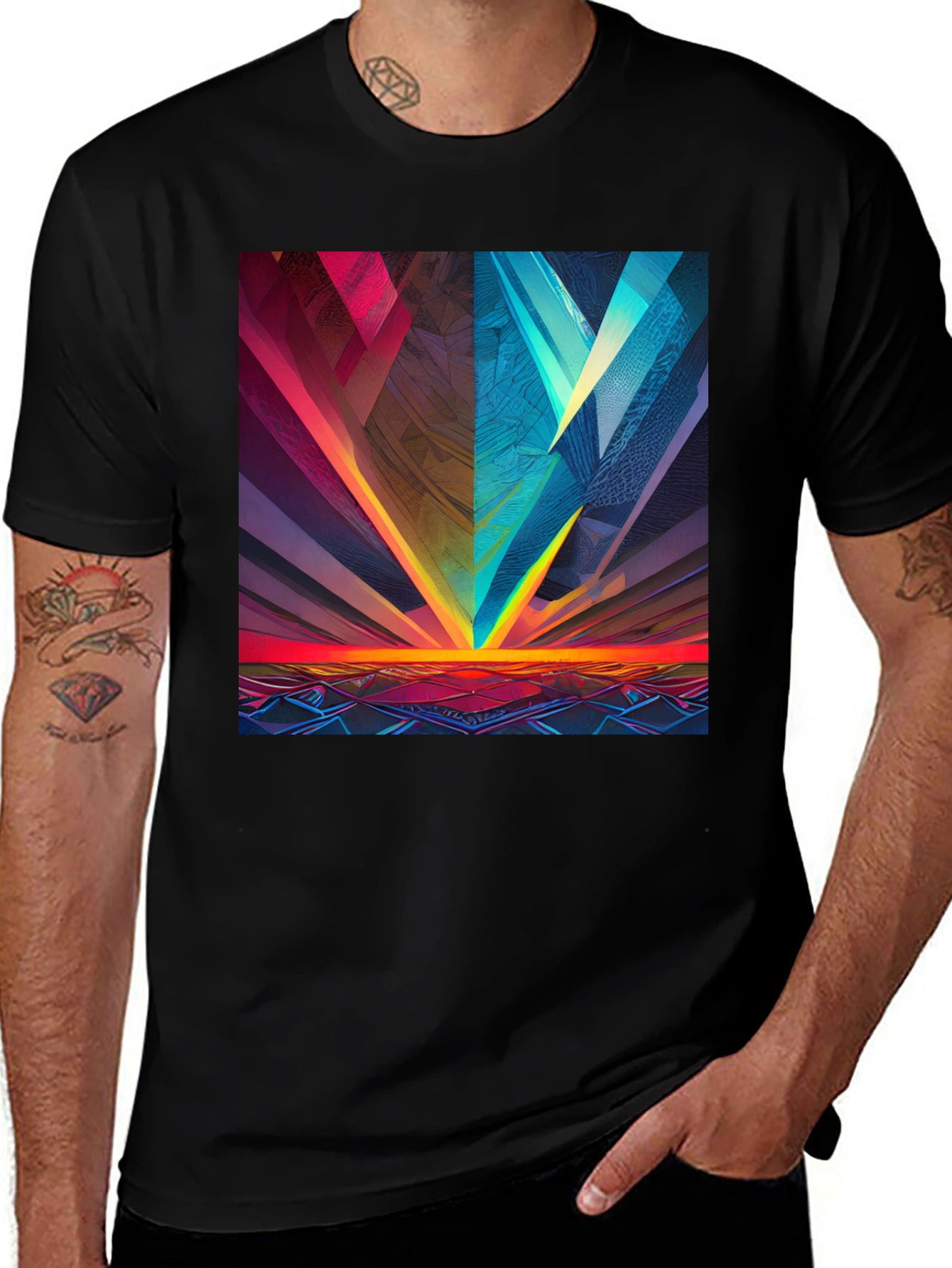 Abstract Geometric Graphic Print Black Tee