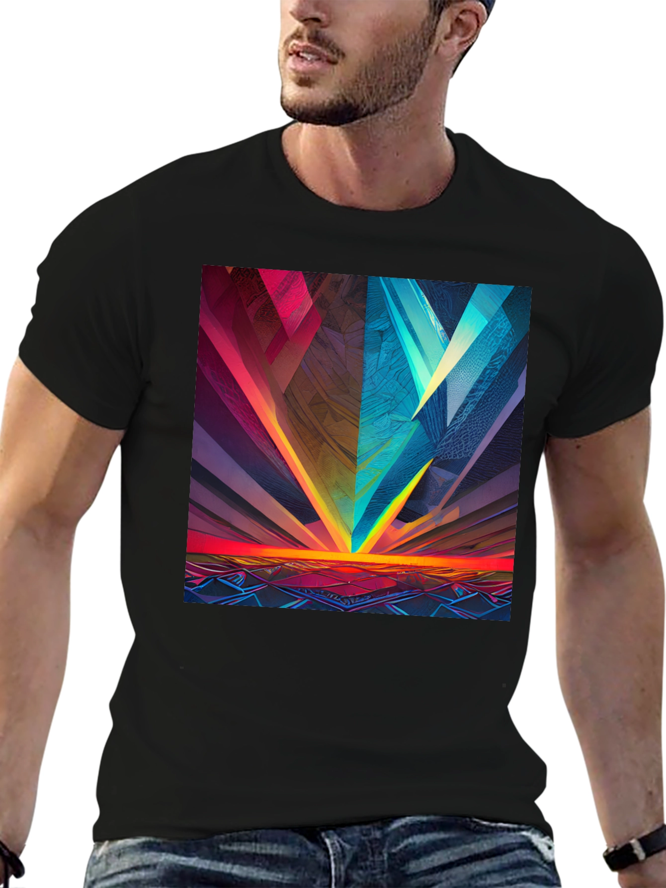 Abstract Geometric Graphic Print Black Tee