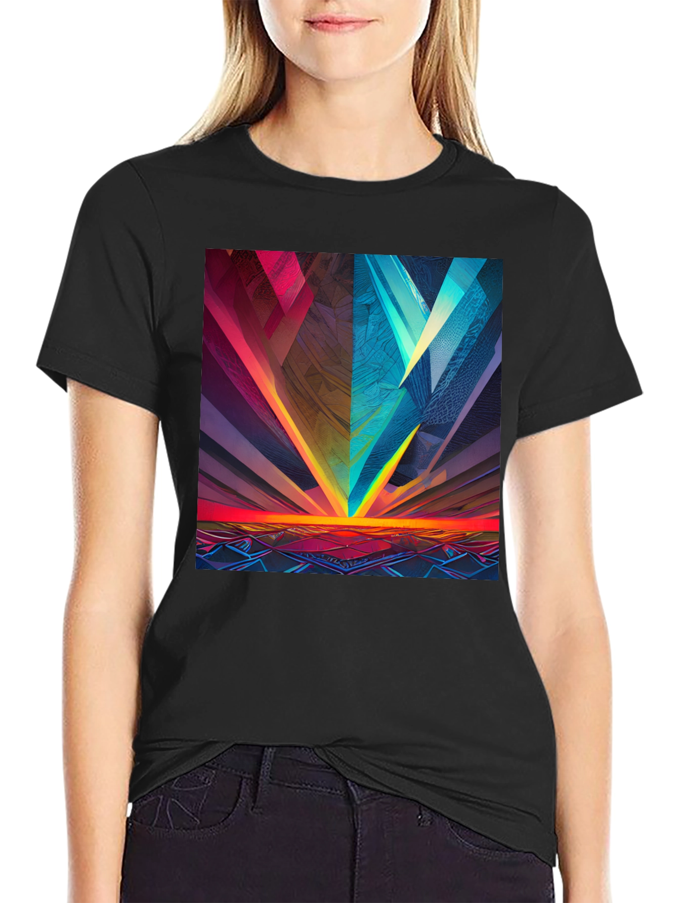 Abstract Geometric Graphic Print Black Tee