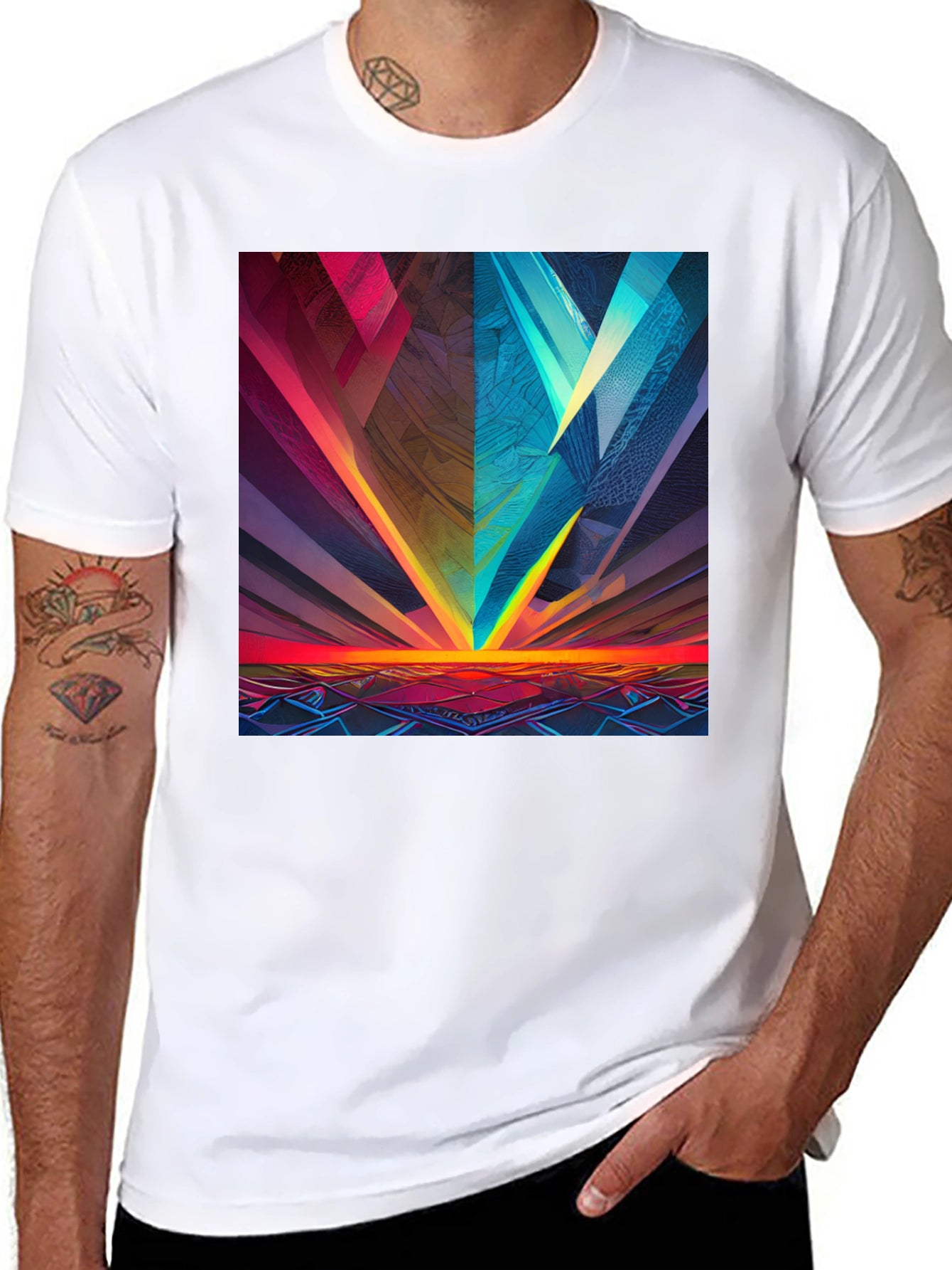 Abstract Geometric Graphic Print Black Tee