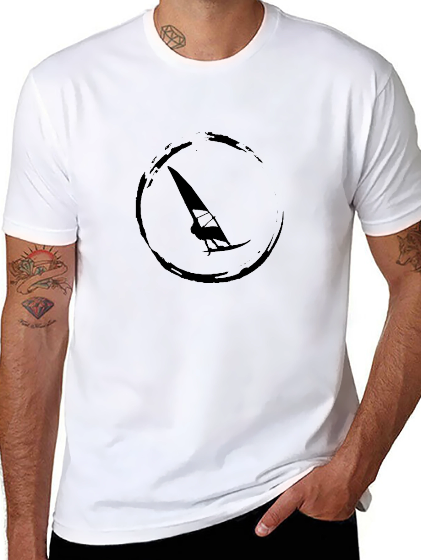Windsurfing Graphic T-Shirt - Black Casual