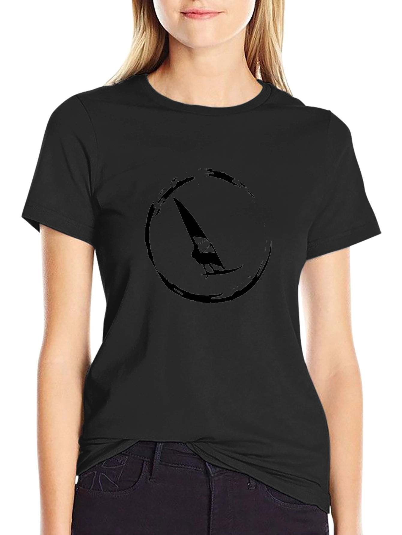 Windsurfing Graphic T-Shirt - Black Casual