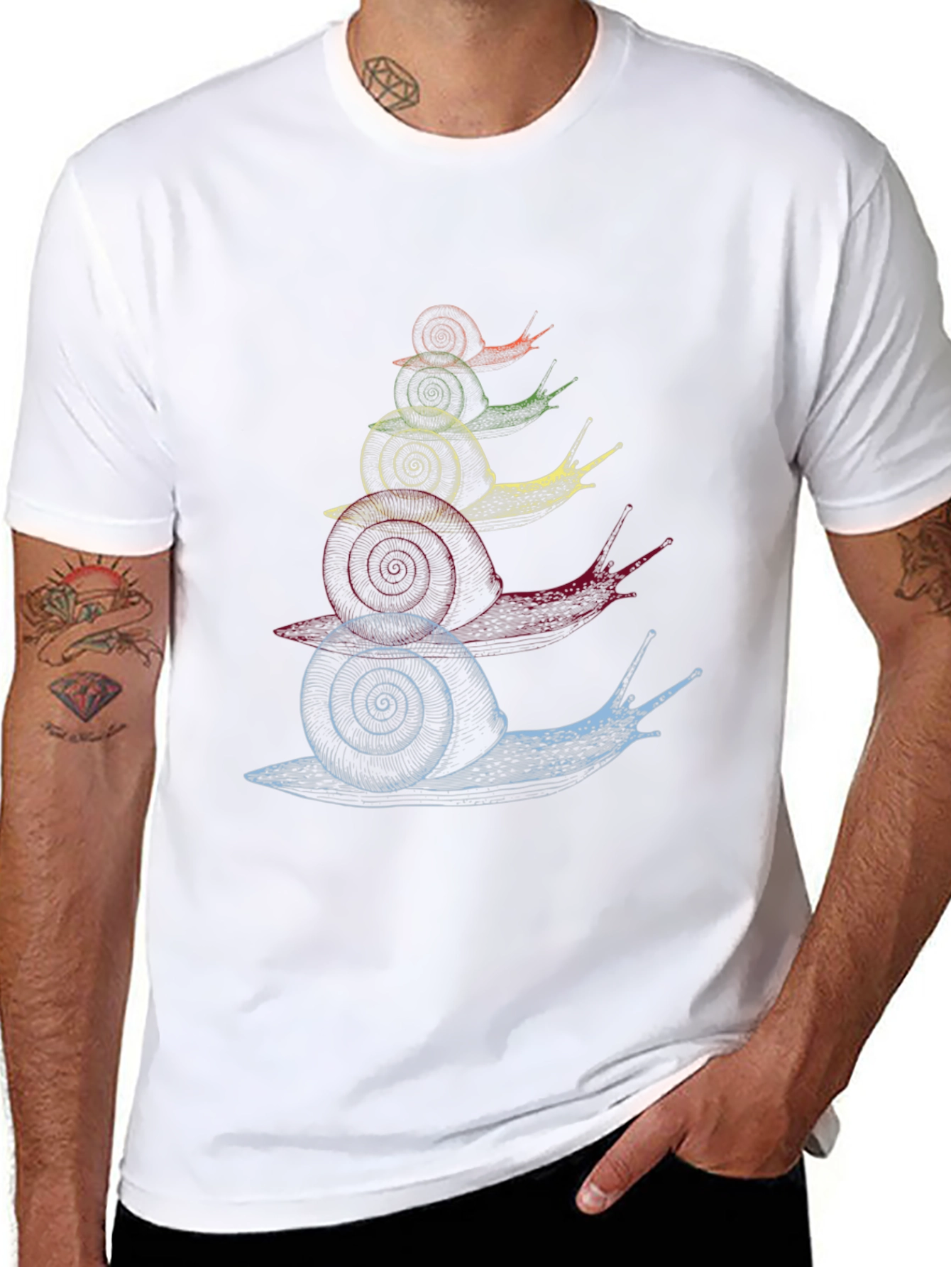 Stacked Snail Graphic Tee - Quirky Mens Black T-Shirt