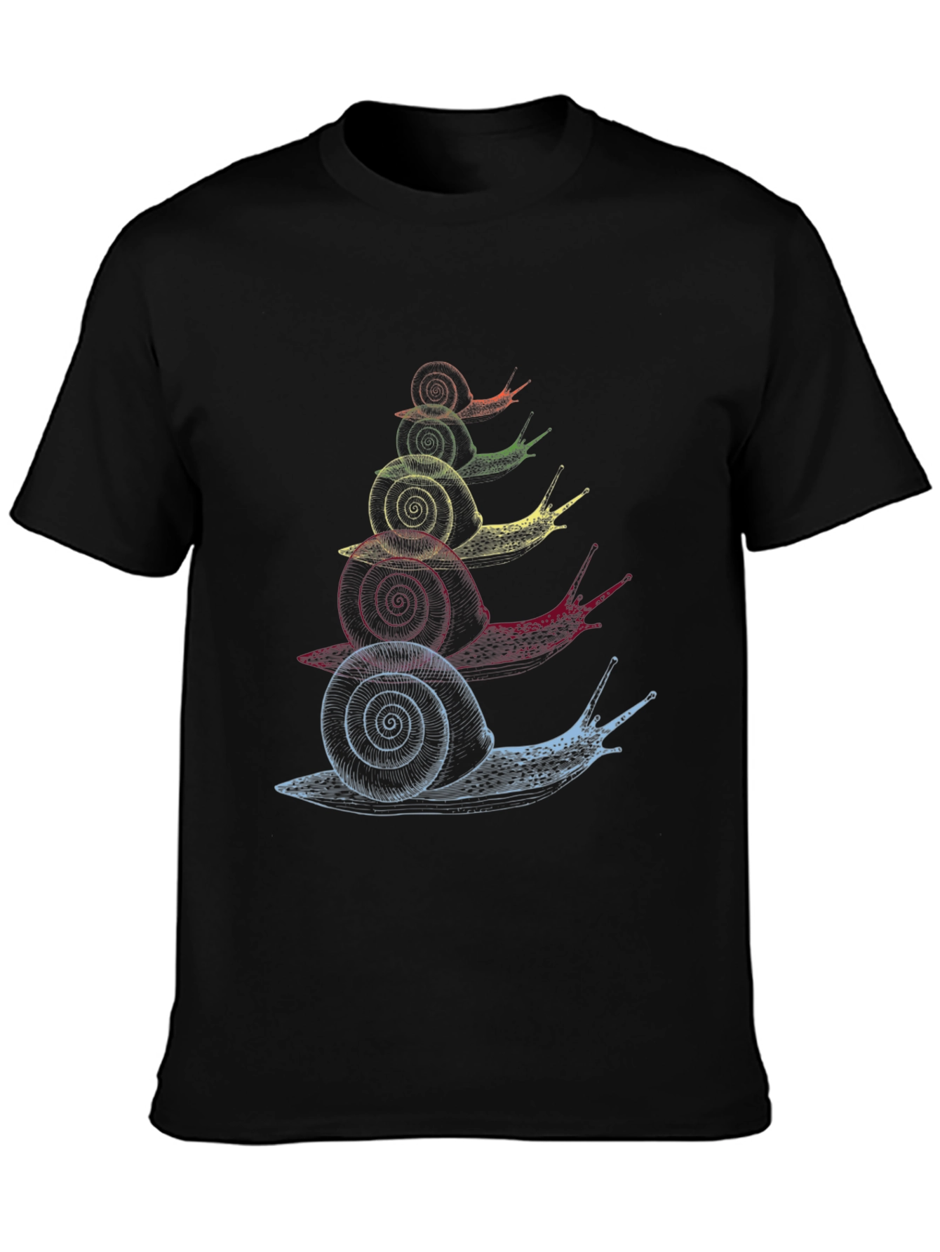 Stacked Snail Graphic Tee - Quirky Mens Black T-Shirt