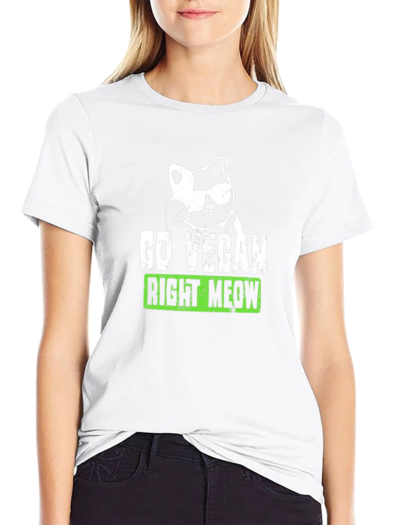 Go Vegan Right Meow Graphic Tee - Black