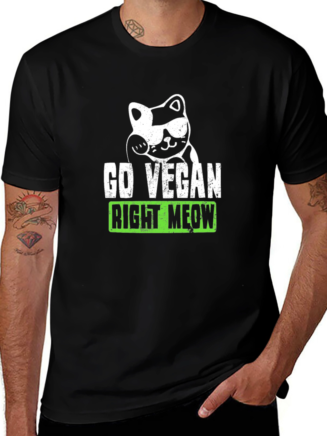 Go Vegan Right Meow Graphic Tee - Black