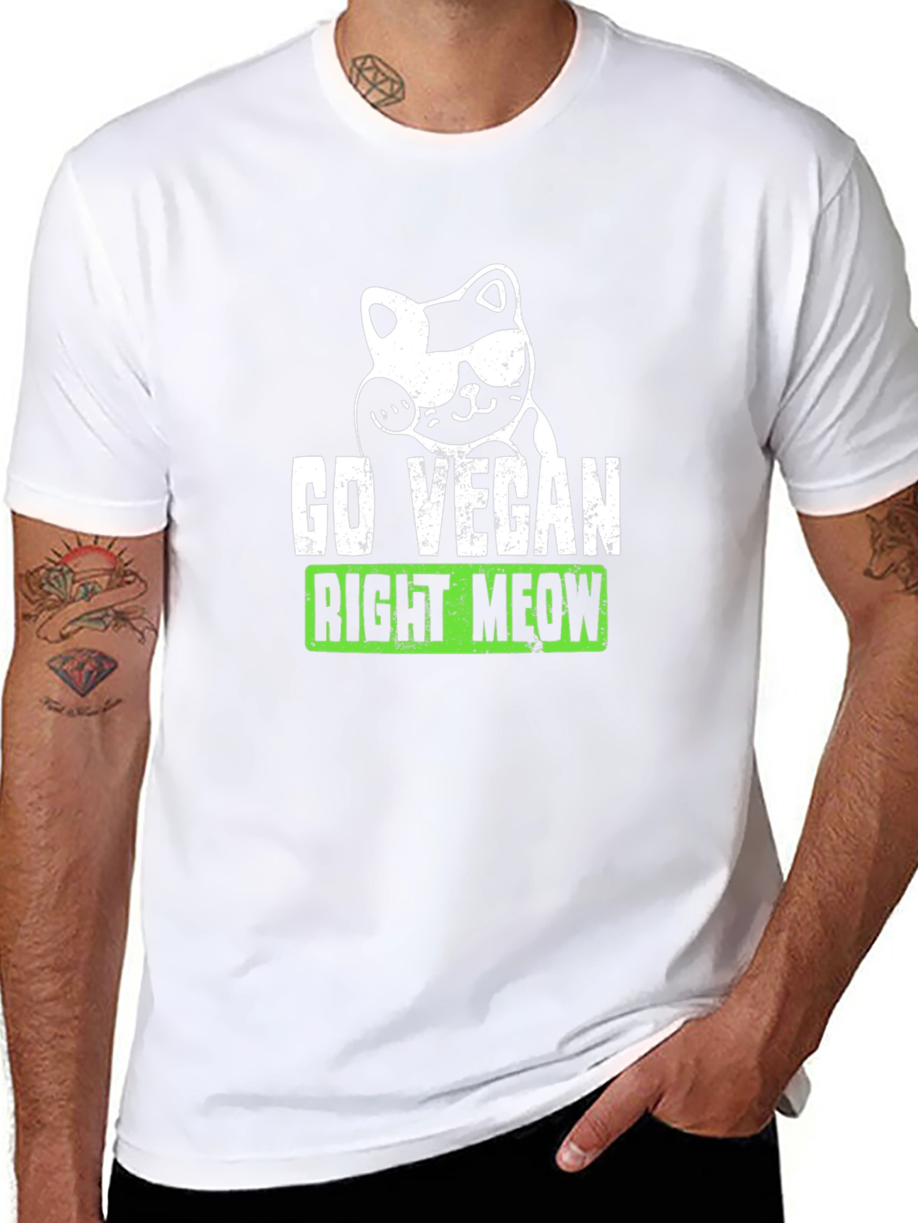Go Vegan Right Meow Graphic Tee - Black
