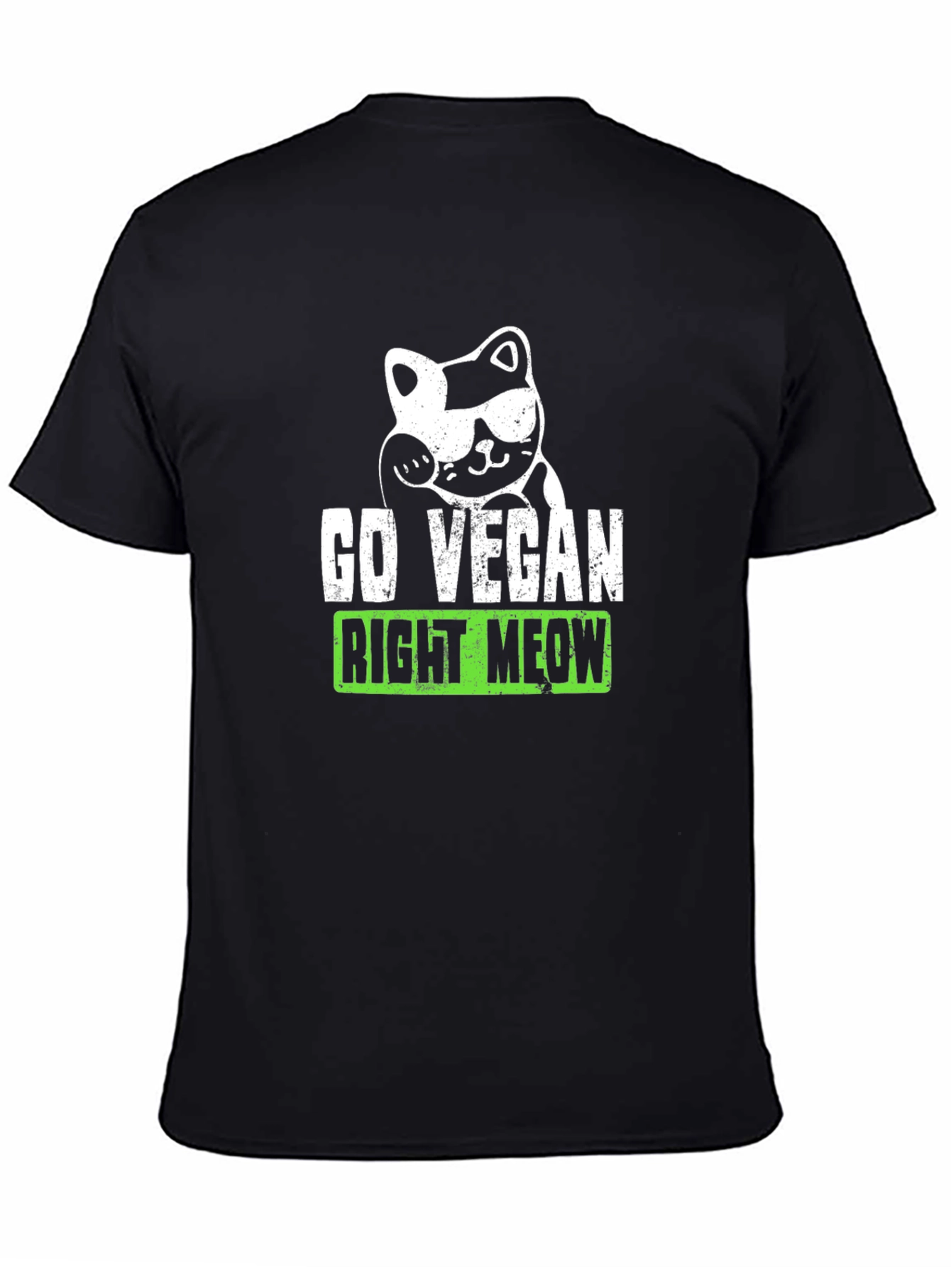 Go Vegan Right Meow Graphic Tee - Black