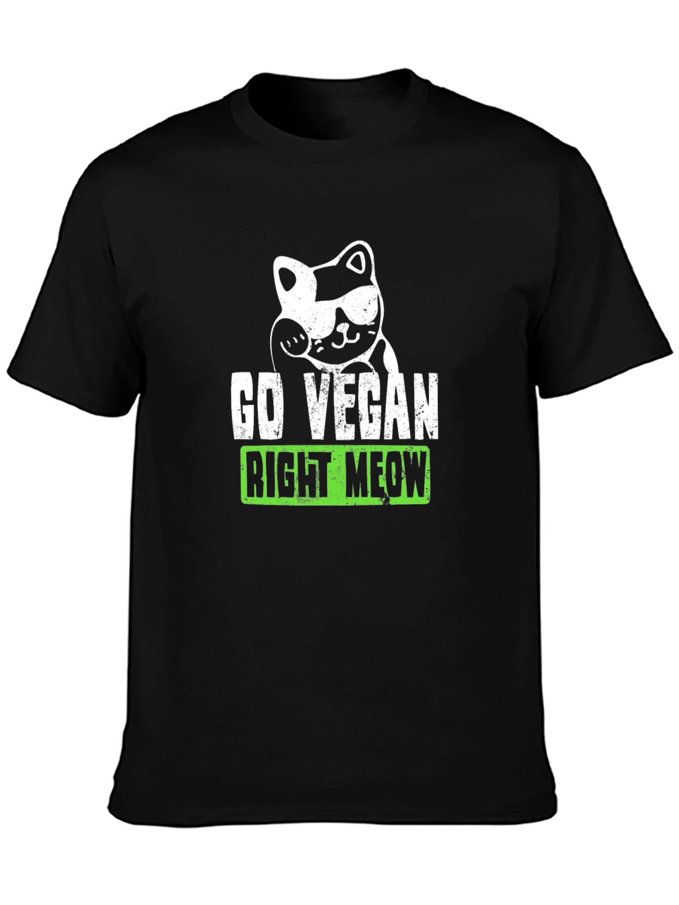 Go Vegan Right Meow Graphic Tee - Black