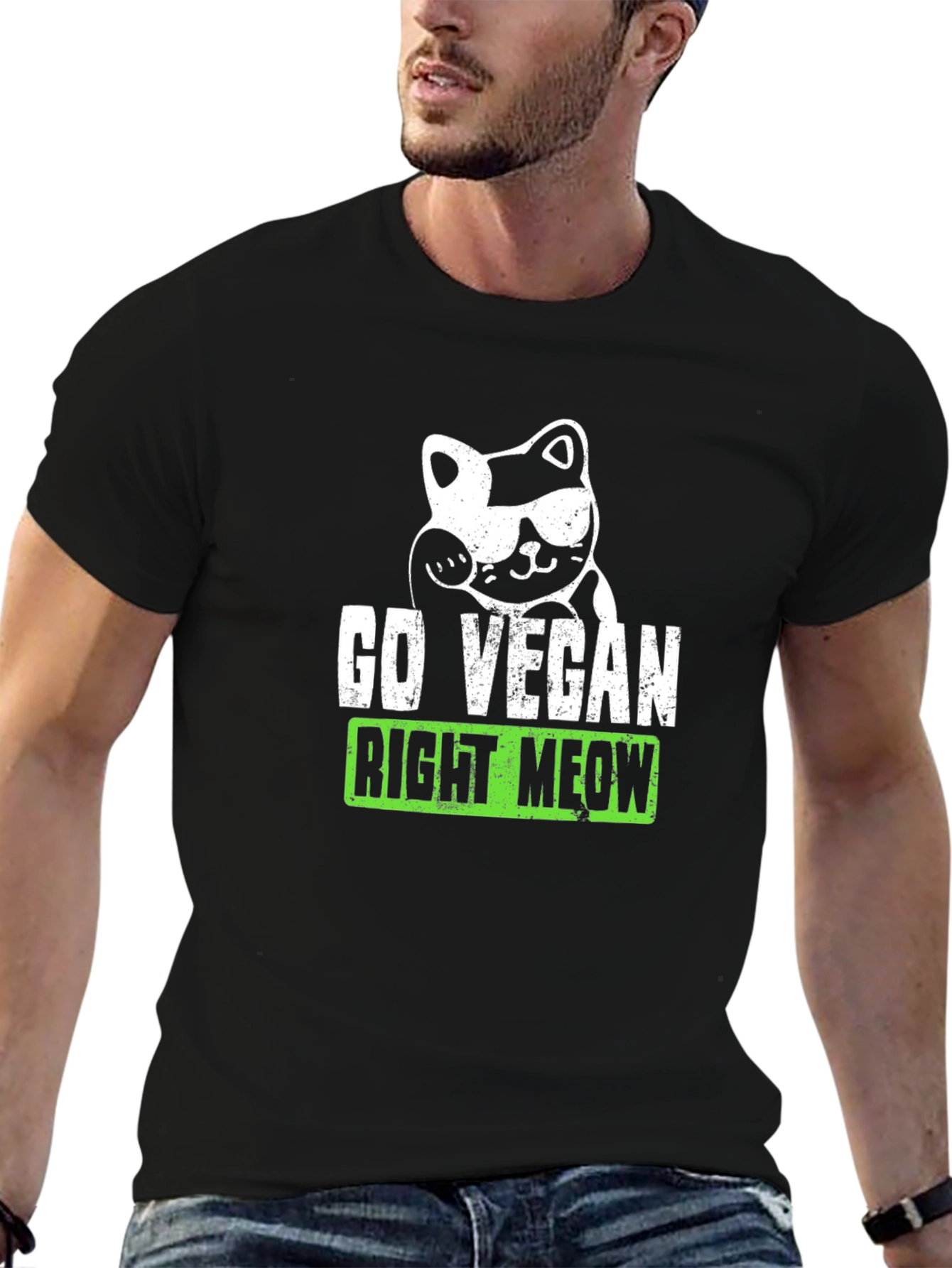 Go Vegan Right Meow Graphic Tee - Black