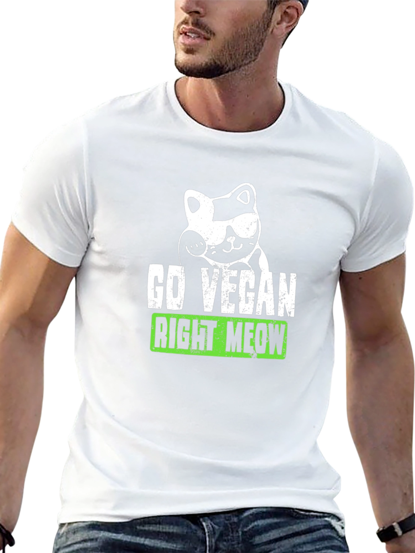 Go Vegan Right Meow Graphic Tee - Black