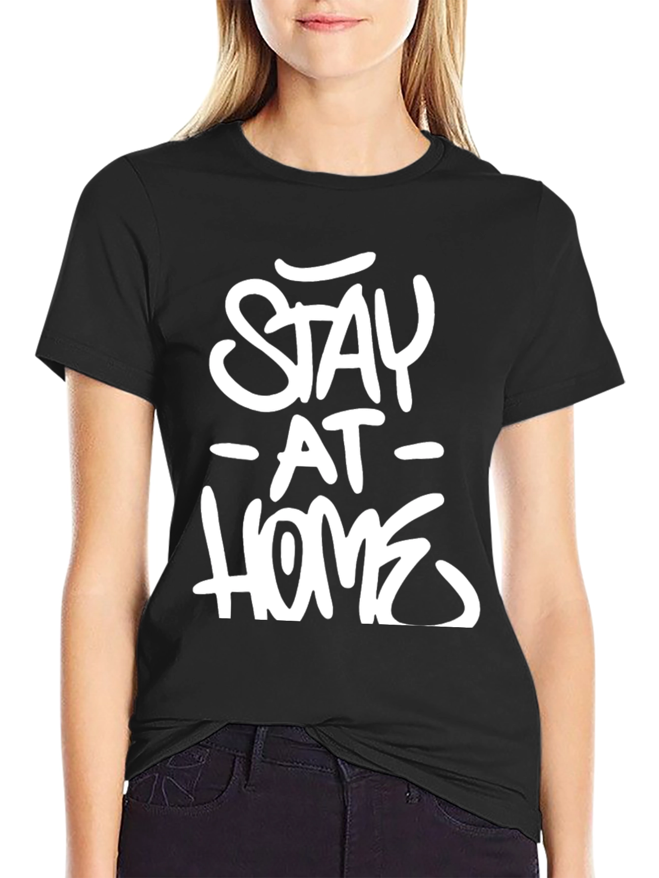 Stay At Home Graphic Tee - Black