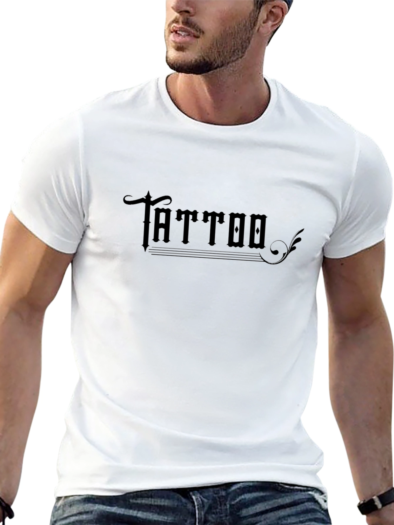 Black Tattoo Print Crew Neck T-Shirt