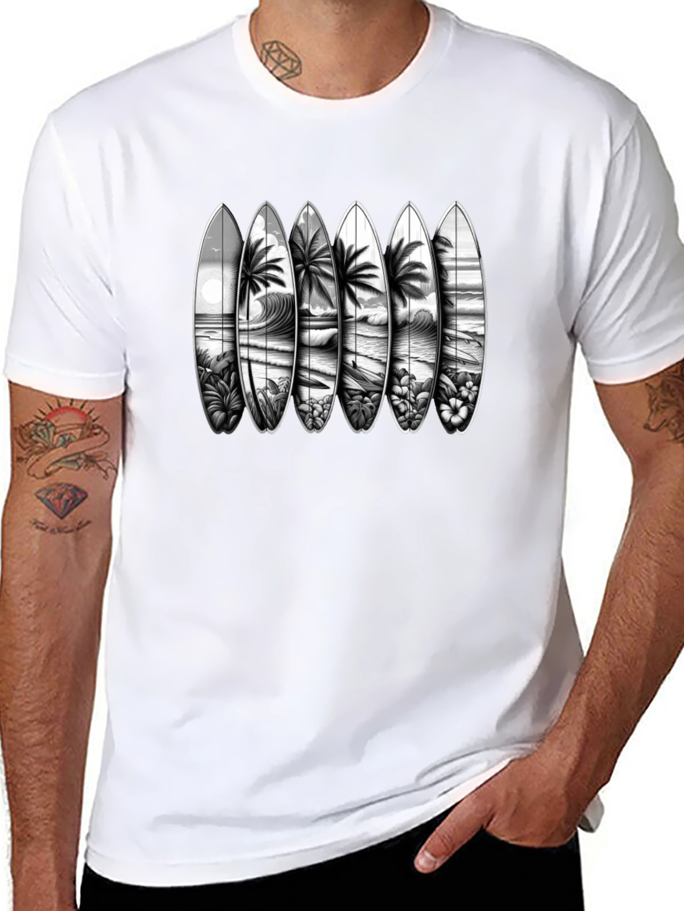 Surfboard Beach Scene Graphic T-Shirt