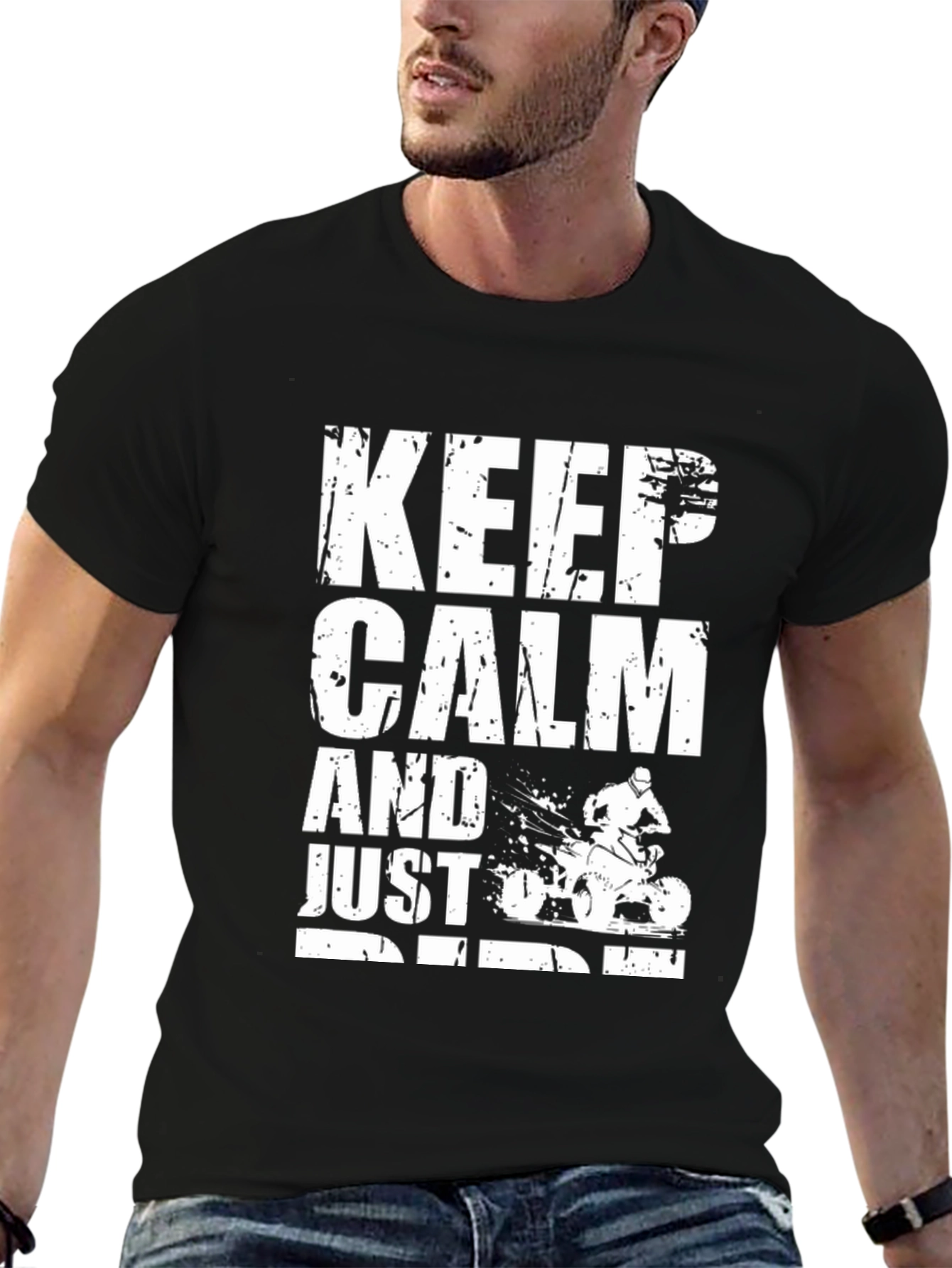 Keep Calm and Just Ride Black Graphic T-Shirt